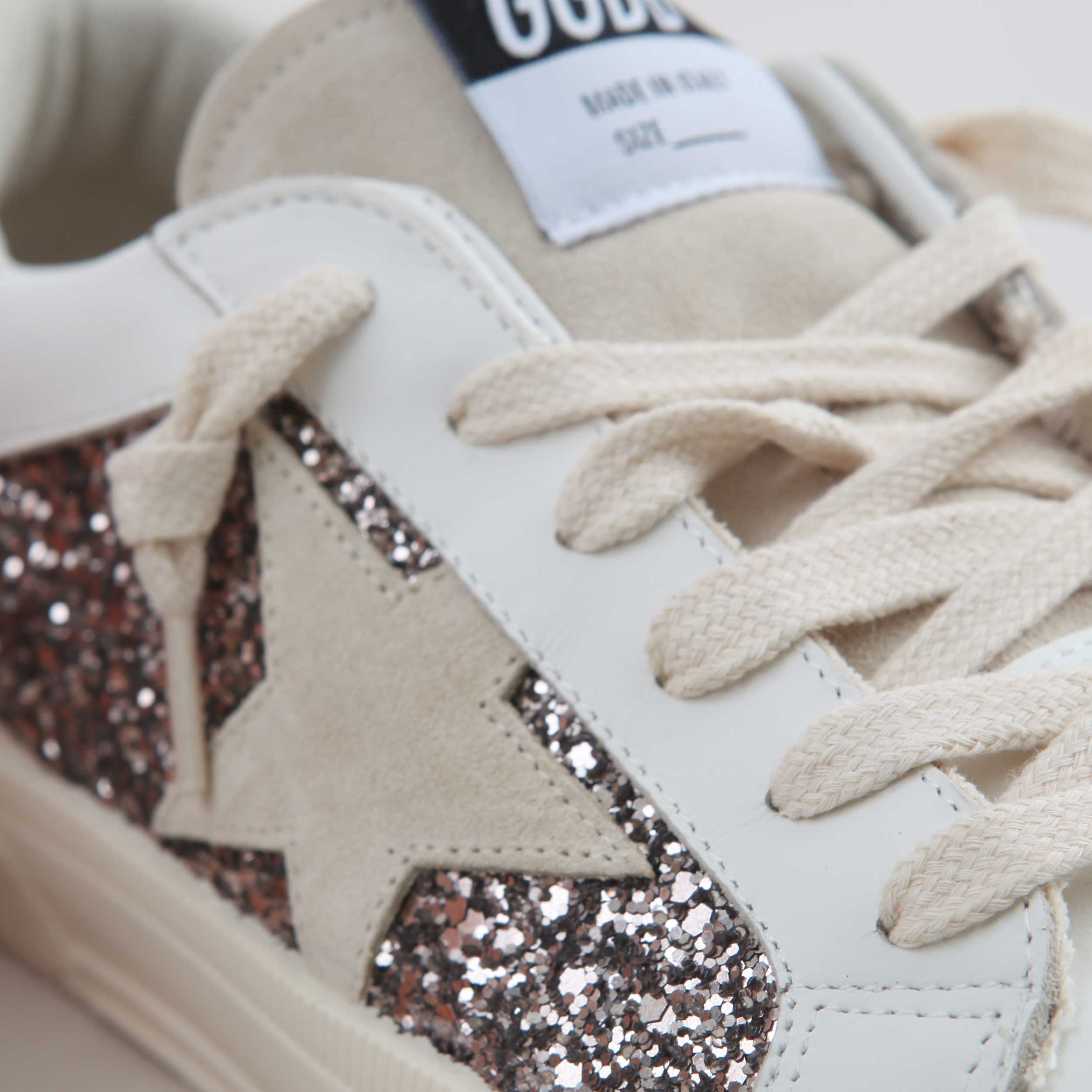 Sneakers May In Pelle Bianca Con Glitter Firmate GOLDEN GOOSE