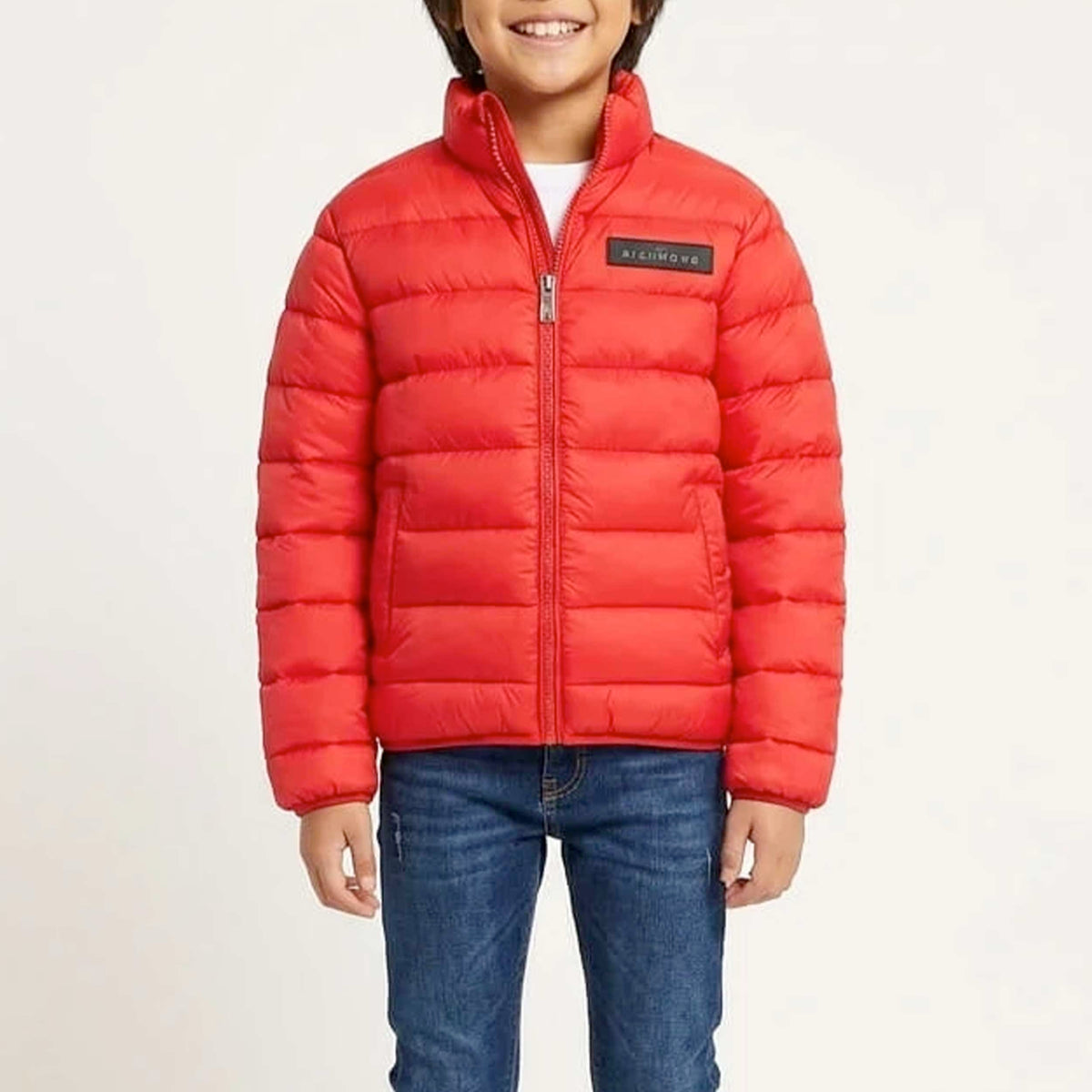 Red Down Jacket with Patch Logo for Boy JOHN RICHMOND