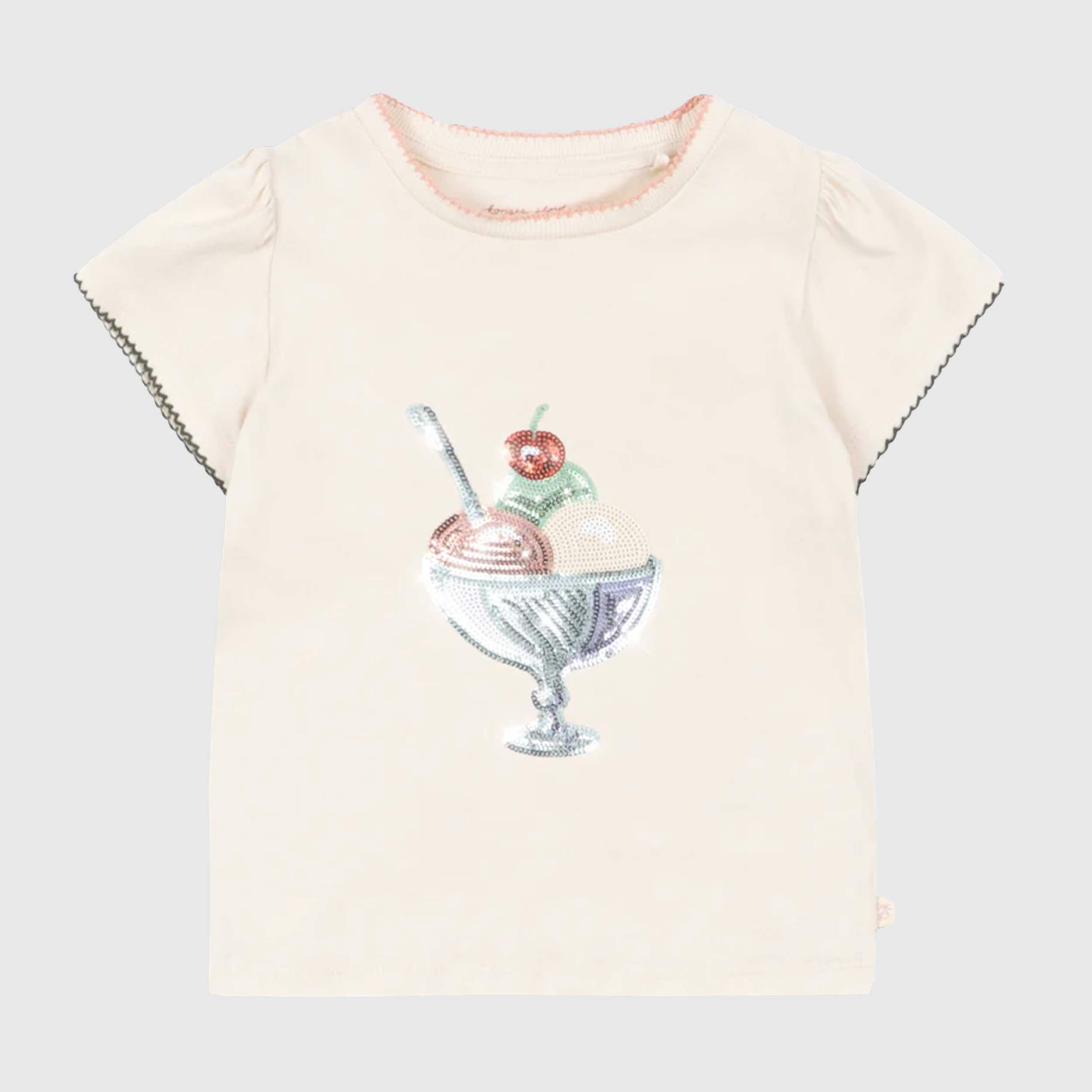 T-shirt Beige con Cuciture Rosa Firmata KONGES SLOJD