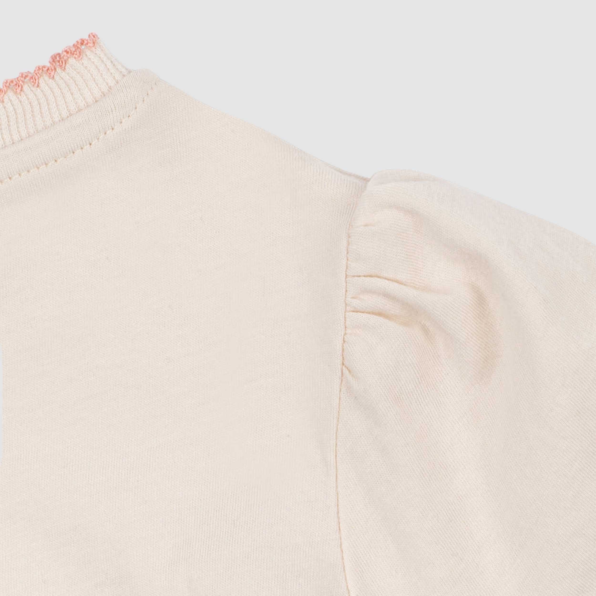 Beige T-shirt with Pink Stitching by KONGES SLOJD