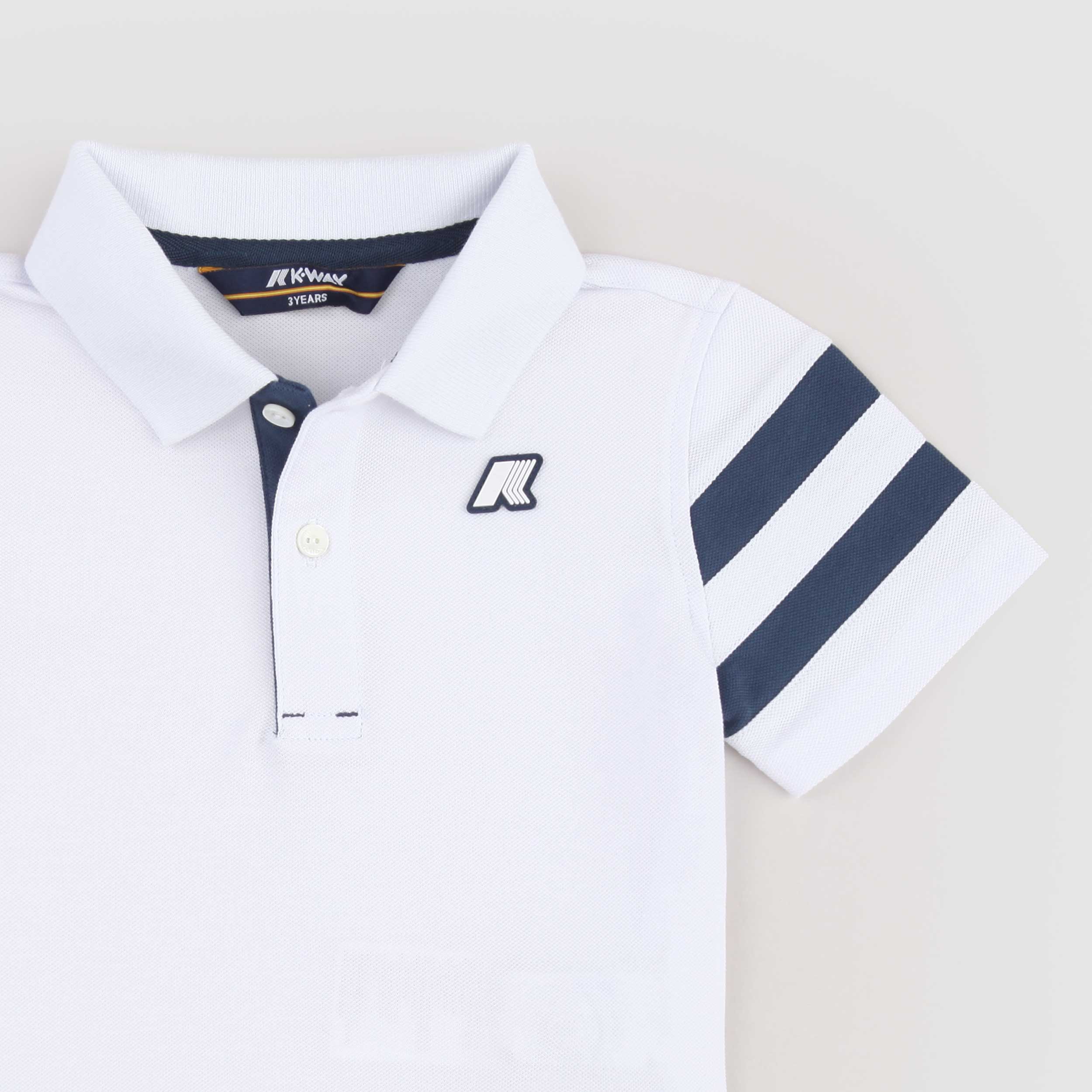 K-WAY Branded White Polo Shirt with Blue Stripes