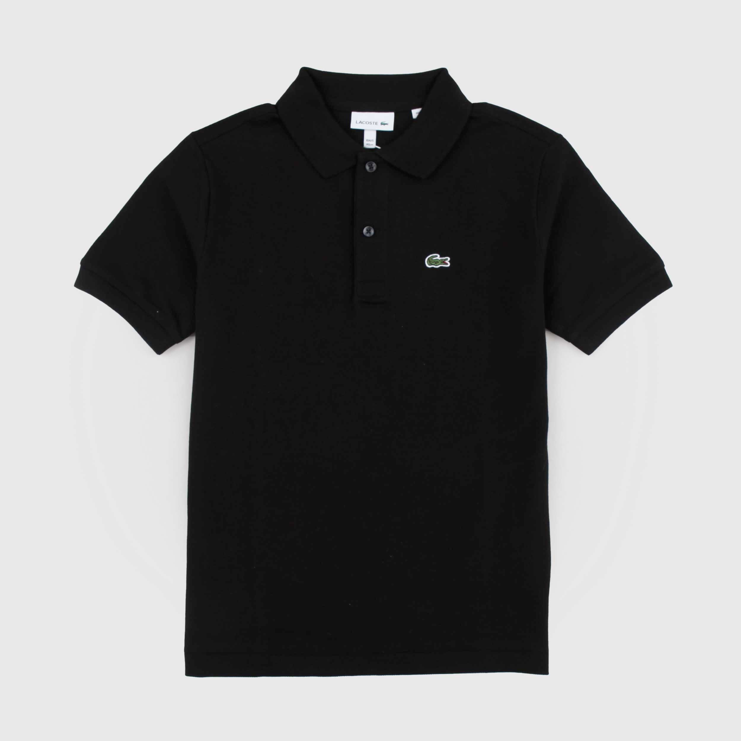 Polo Nero con Targhetta Verde Firmata LACOSTE