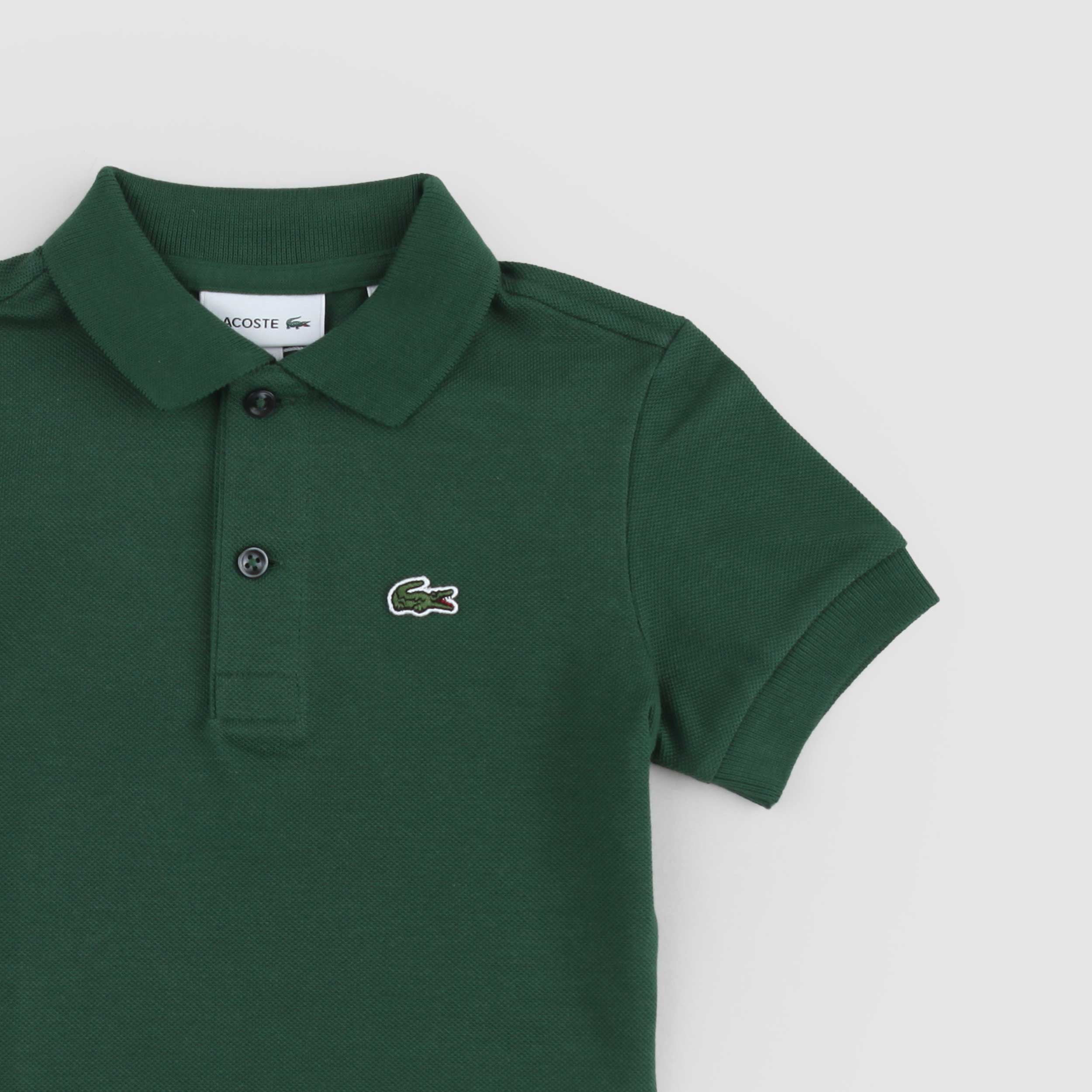Polo Verde Tessuto Oxford con Targhetta Firmata LACOSTE