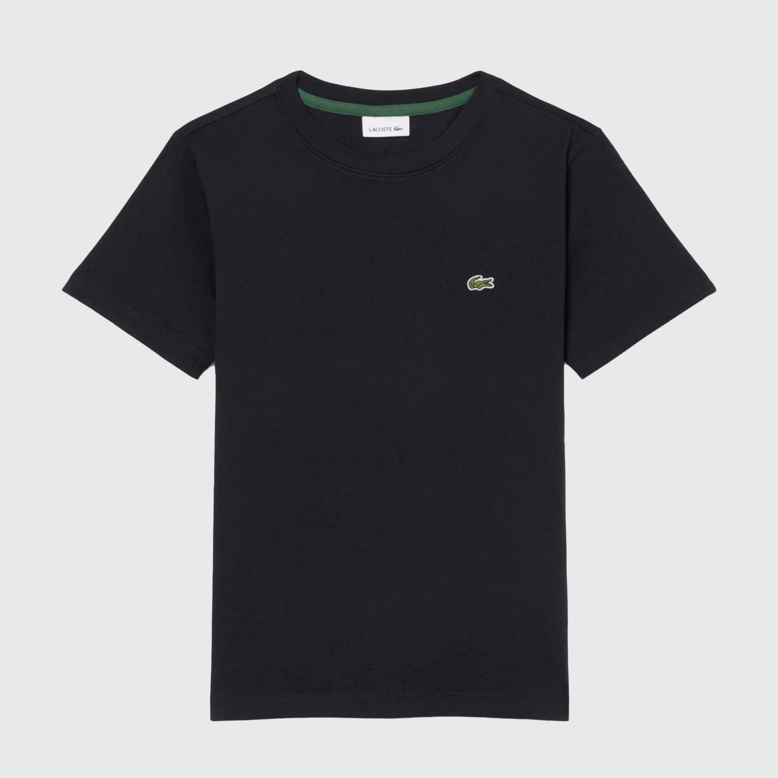 T-shirt Nera con Iconico Coccodrillo Firmata LACOSTE