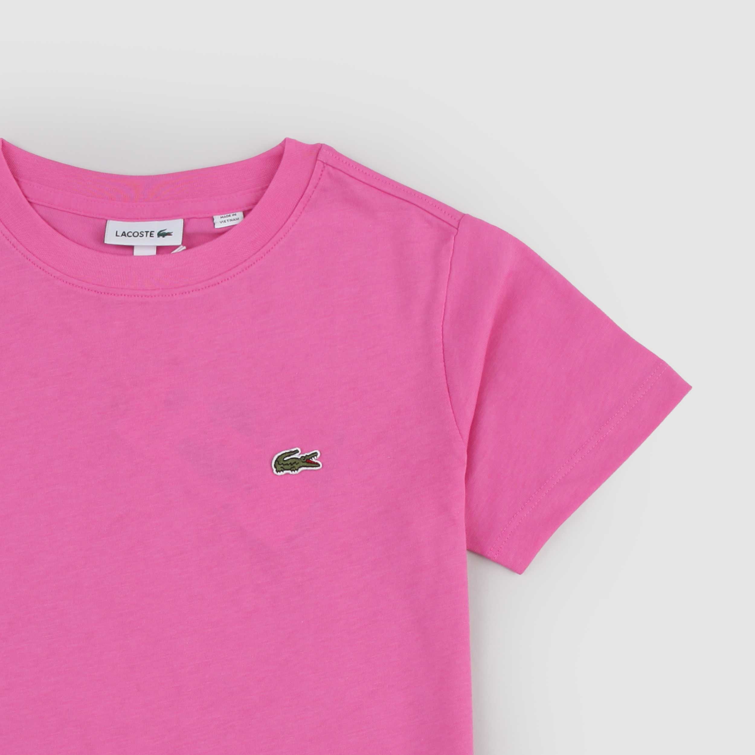 T-shirt Fucsia con Targhetta in Rilievo Firmata LACOSTE