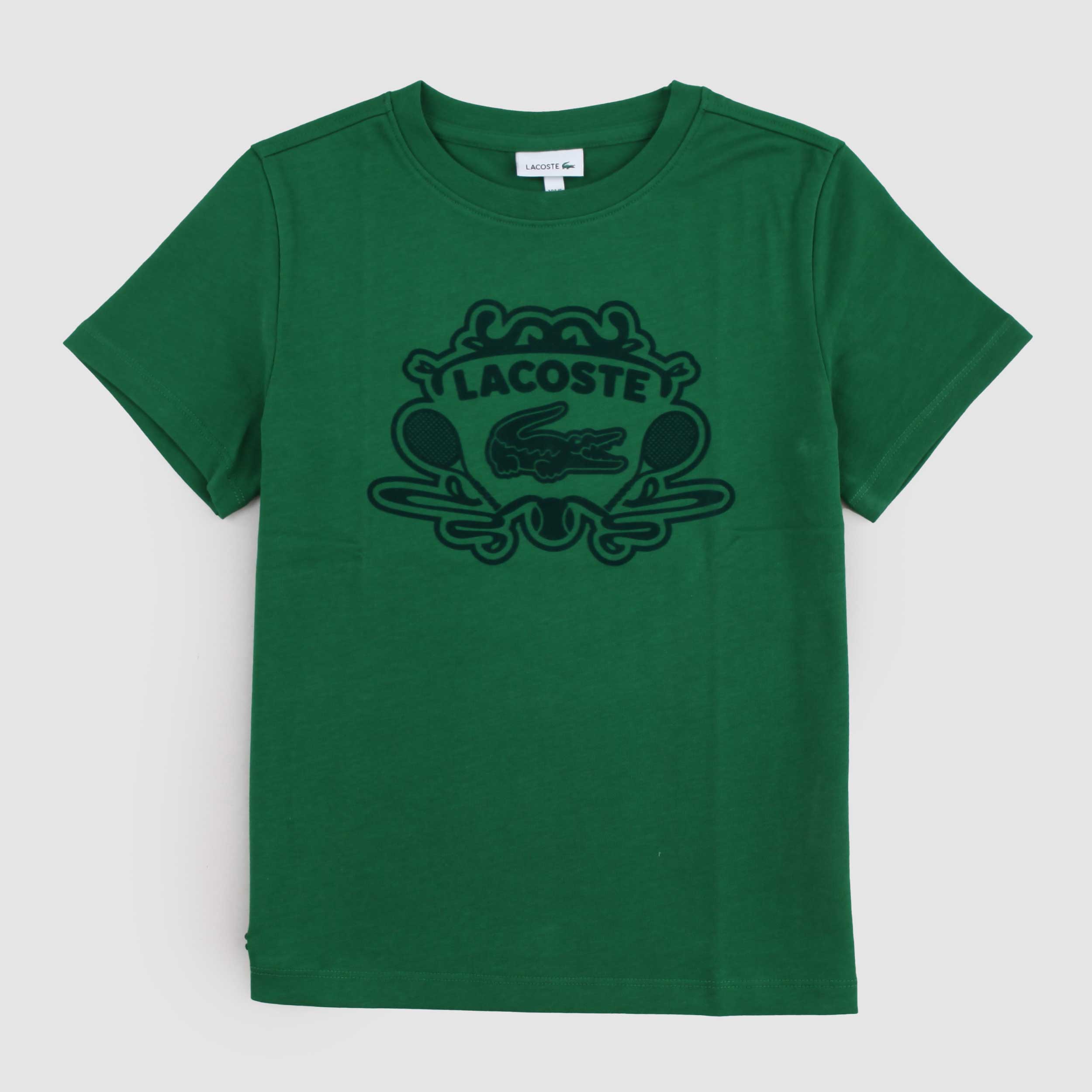 T-shirt Verde con Stampa in Velluto per Ragazzo by LACOSTE