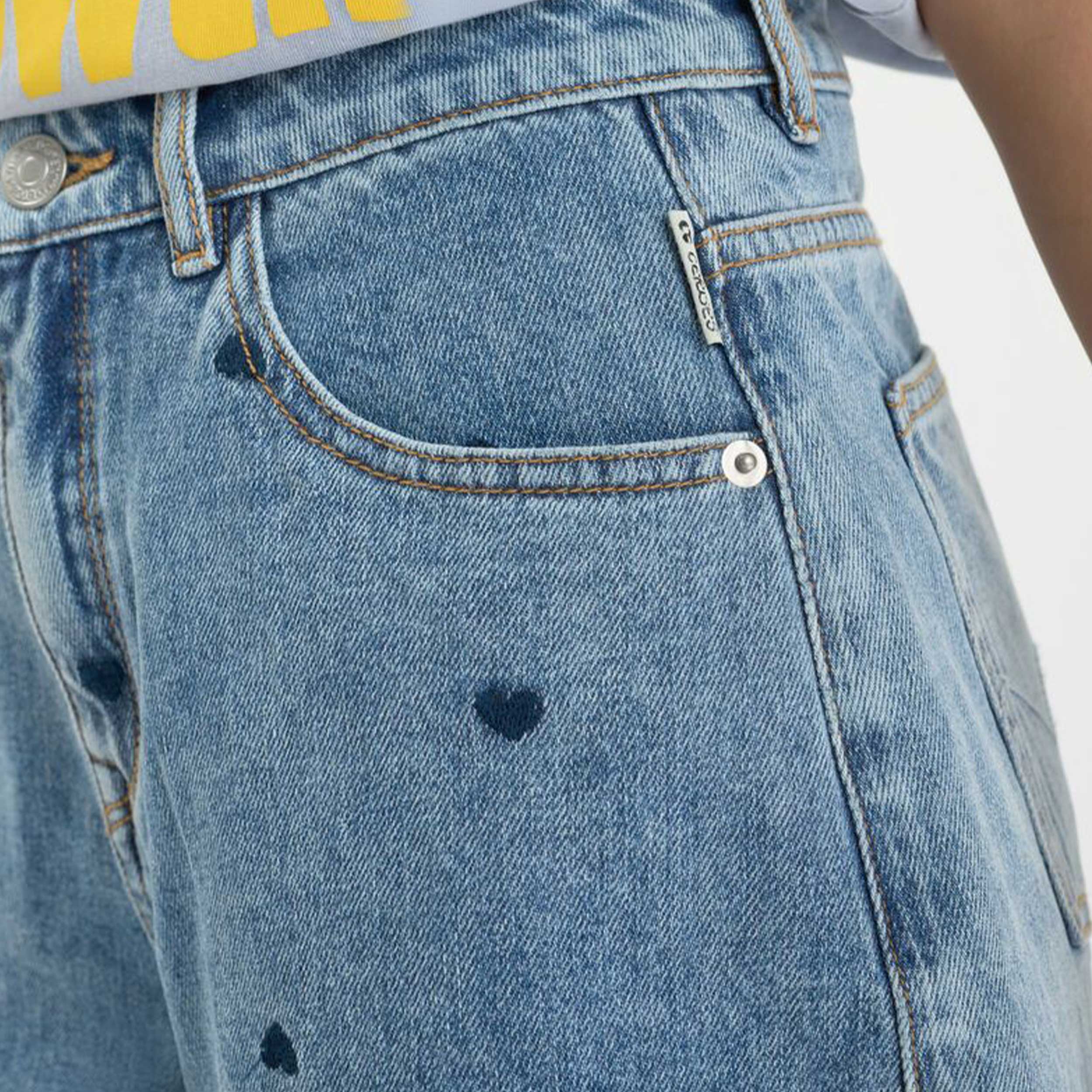Pantaloncini di Jeans con Ricamo Cuore Firmati LE TEMPS DES CERISES