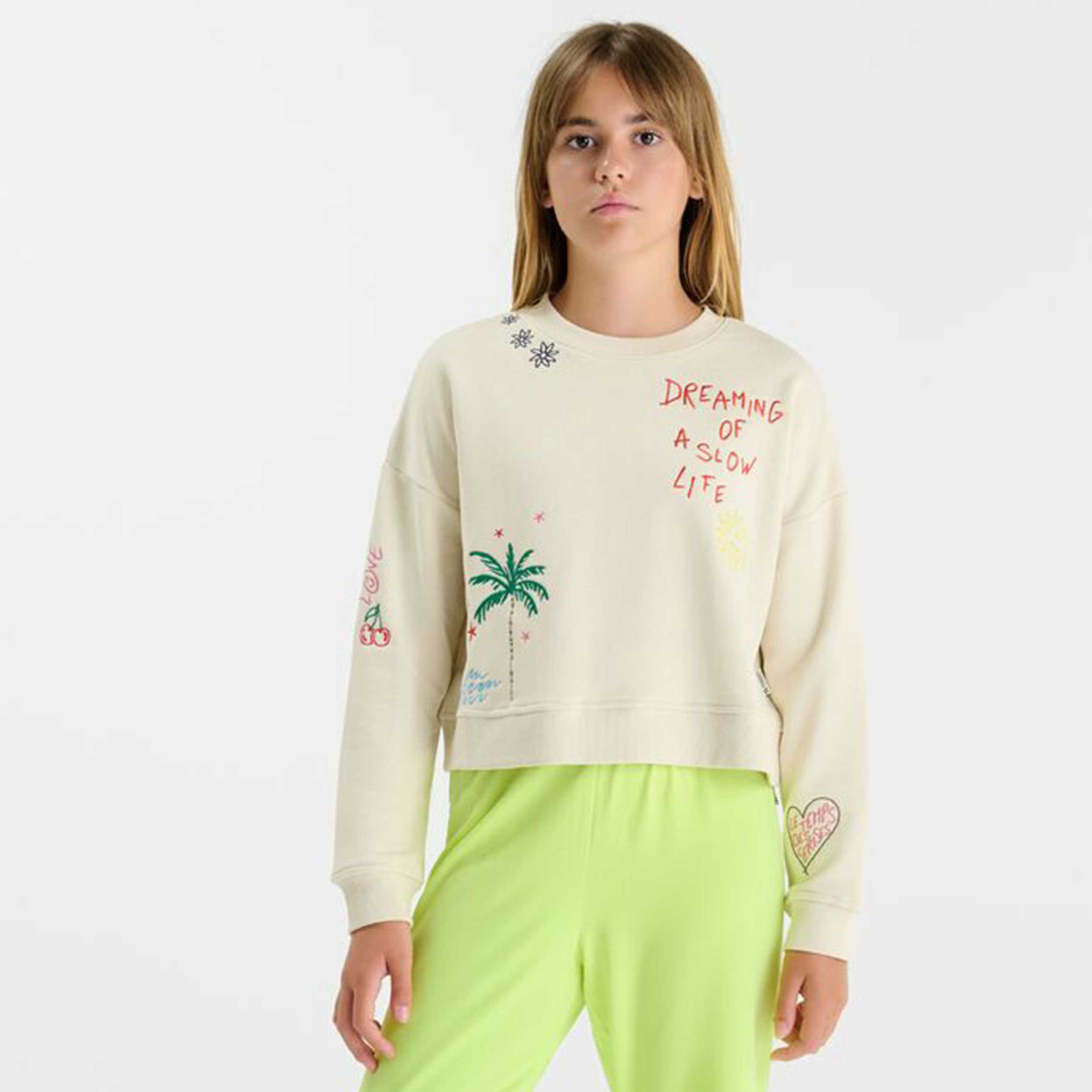 Felpa Beige con Stampe Colorate Firmata LE TEMPS DES CERISES