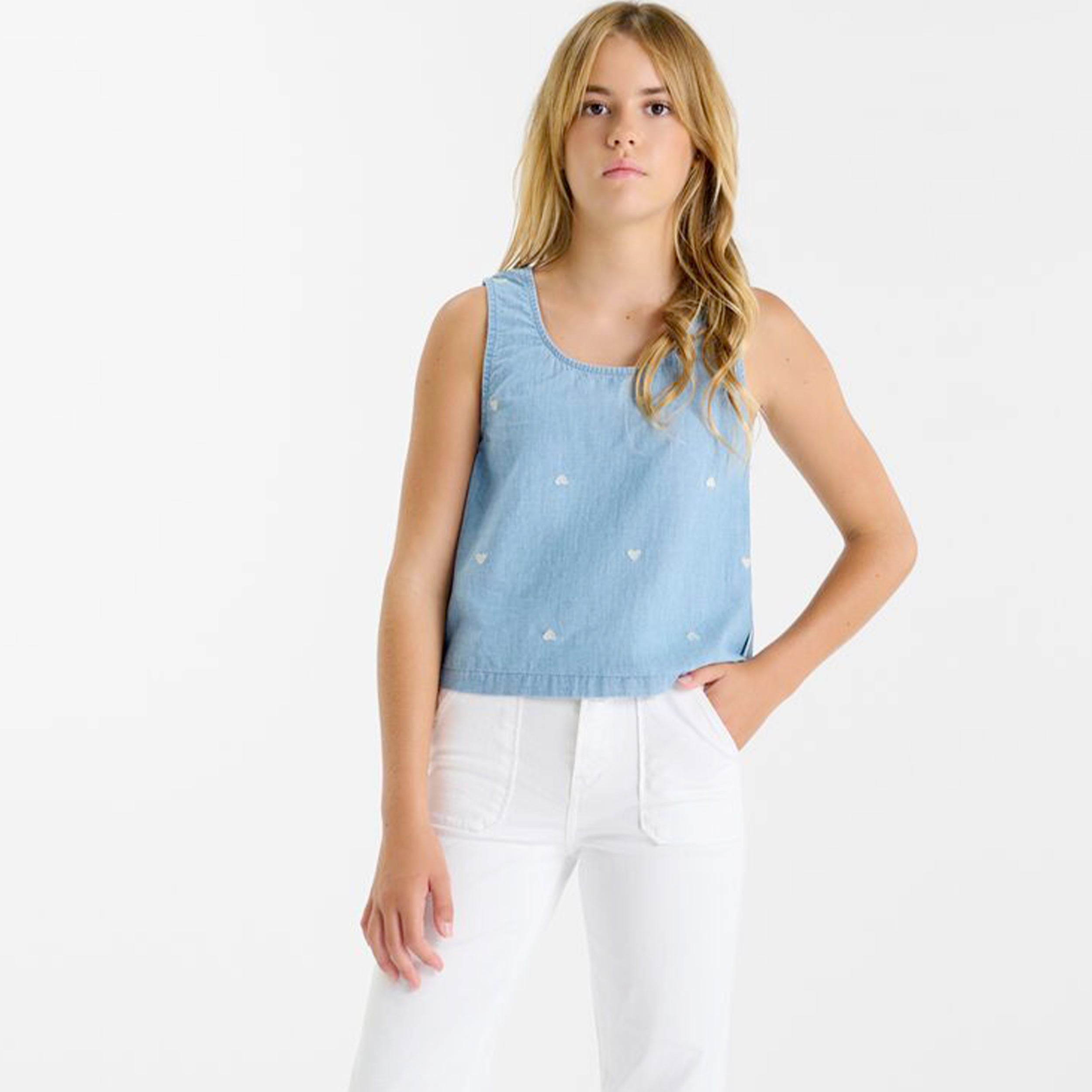 Top Blu Effetto Denim Firmato LE TEMPS DES CERISES