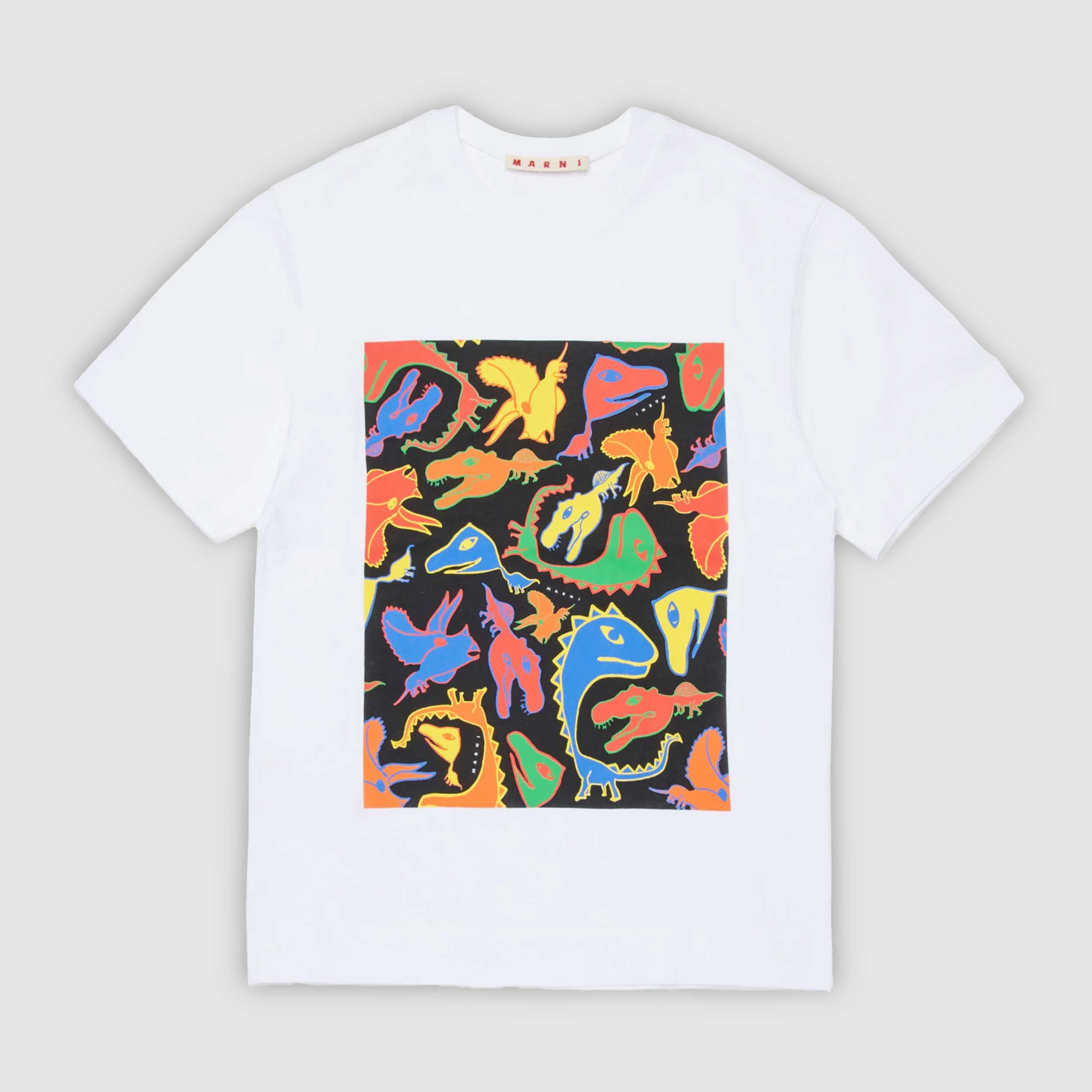 T-shirt Bianca con Stampa Dinosauri Firmata MARNI