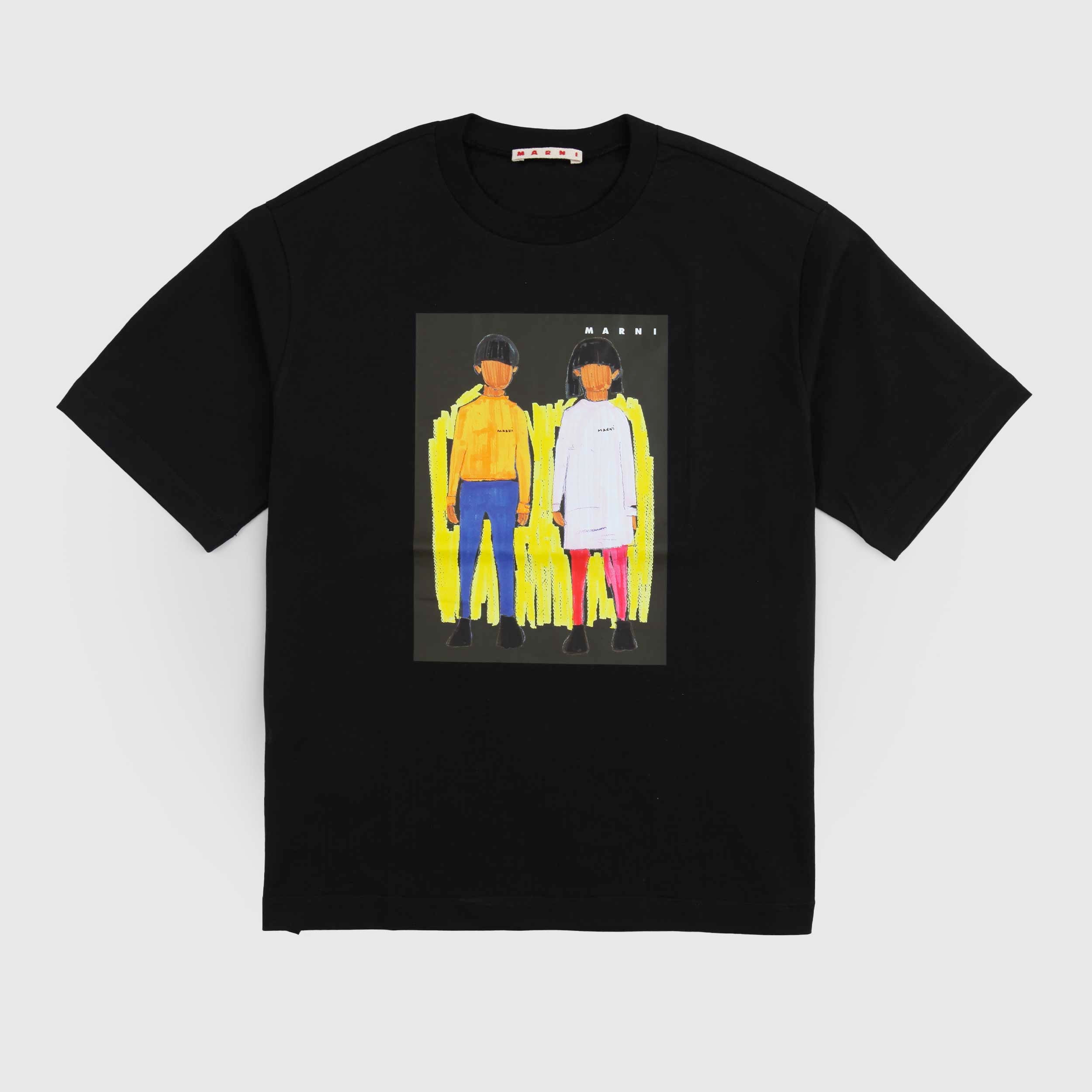 T-shirt Girocollo Nera Con Stampa Firmata MARNI