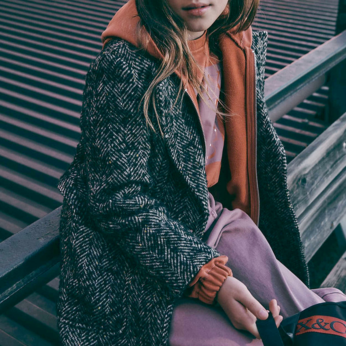 Long Black and Beige Coat for Girl by MAX AND CO
