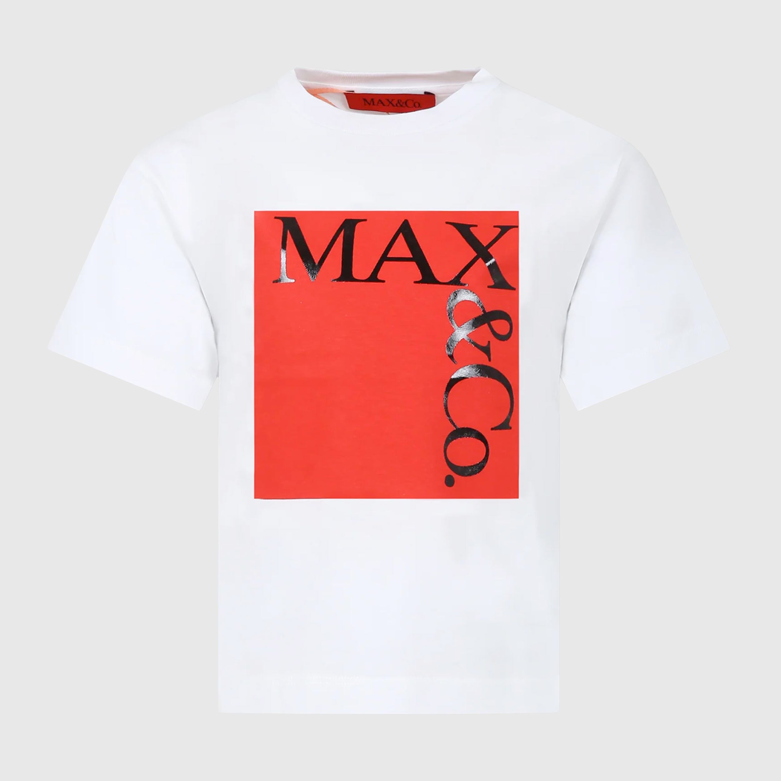 T-shirt Bianca con Maxi Logo Rosso e Nero Firmata MAX AND CO