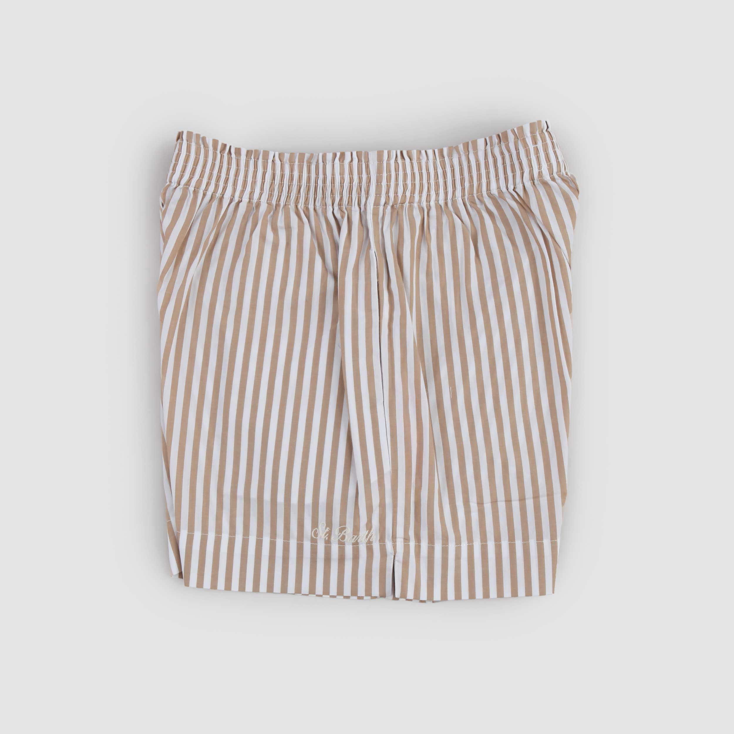MC2 SAINT BARTH White and Beige Striped Bermuda Shorts