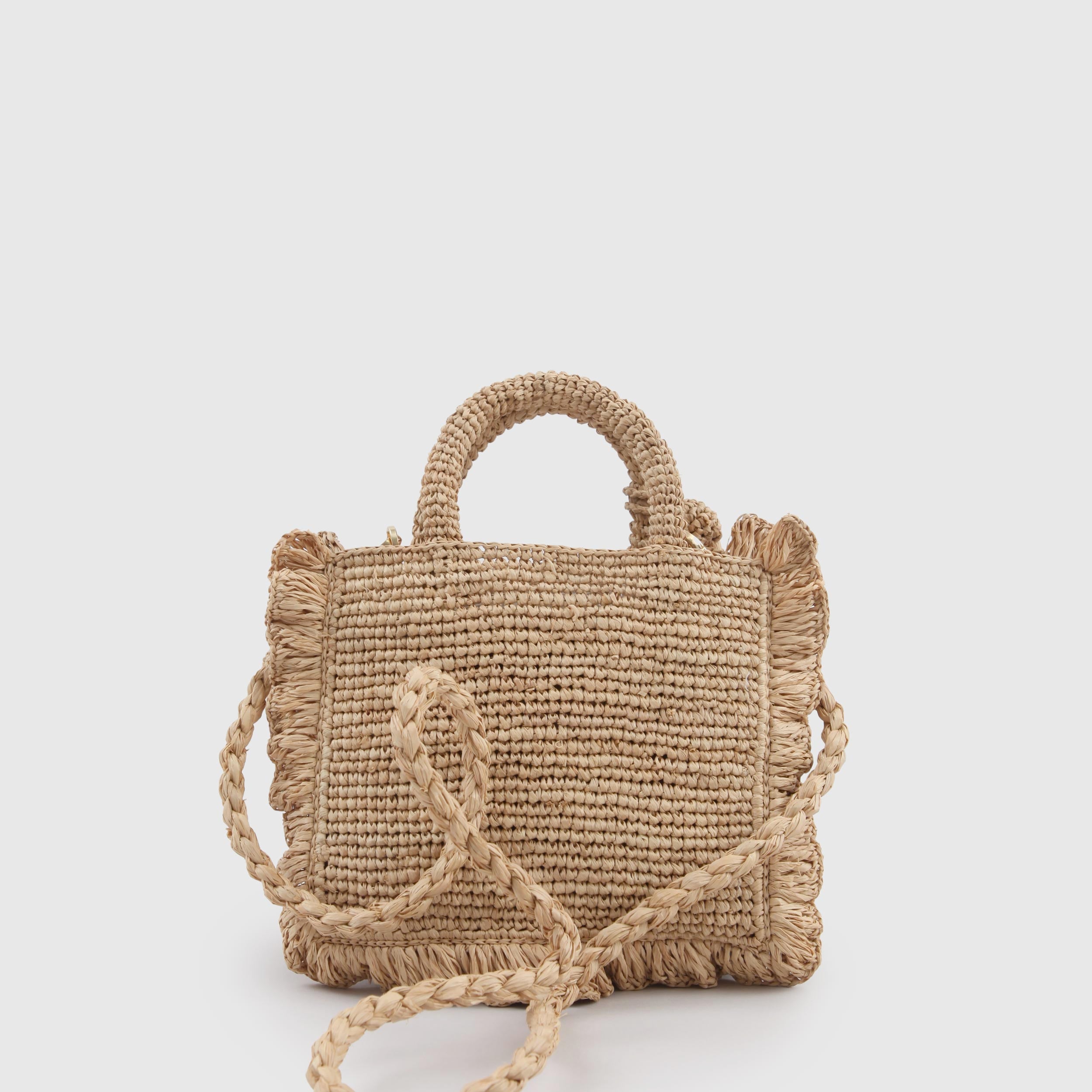 Beige Raffia Bag with Tassel by MC2 SAINT BARTH
