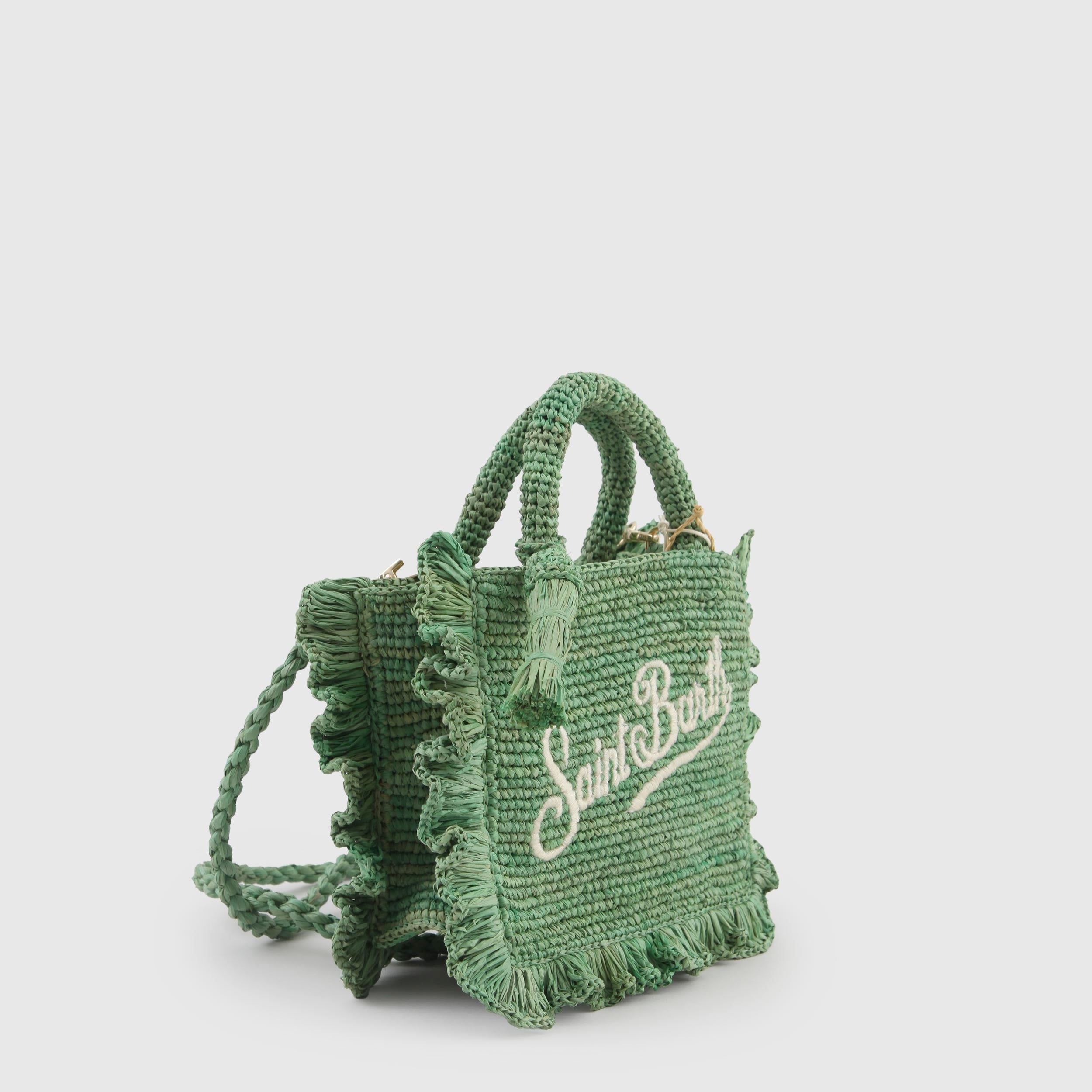 Borsa in Raffia Verde con Volant Firmata MC2 SAINT BARTH