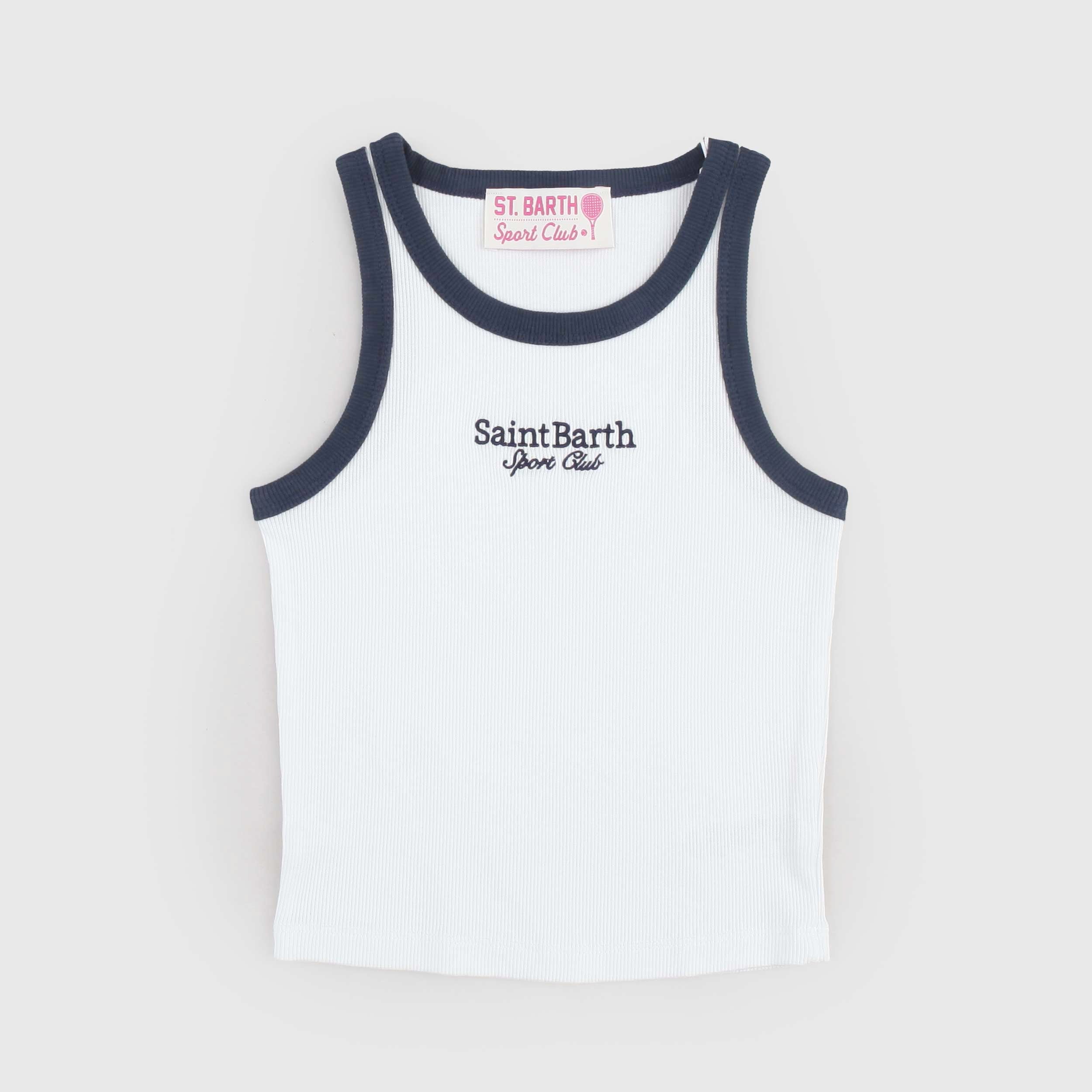 Canottiera Bianca Smanicata e Bordata Firmata MC2 SAINT BARTH