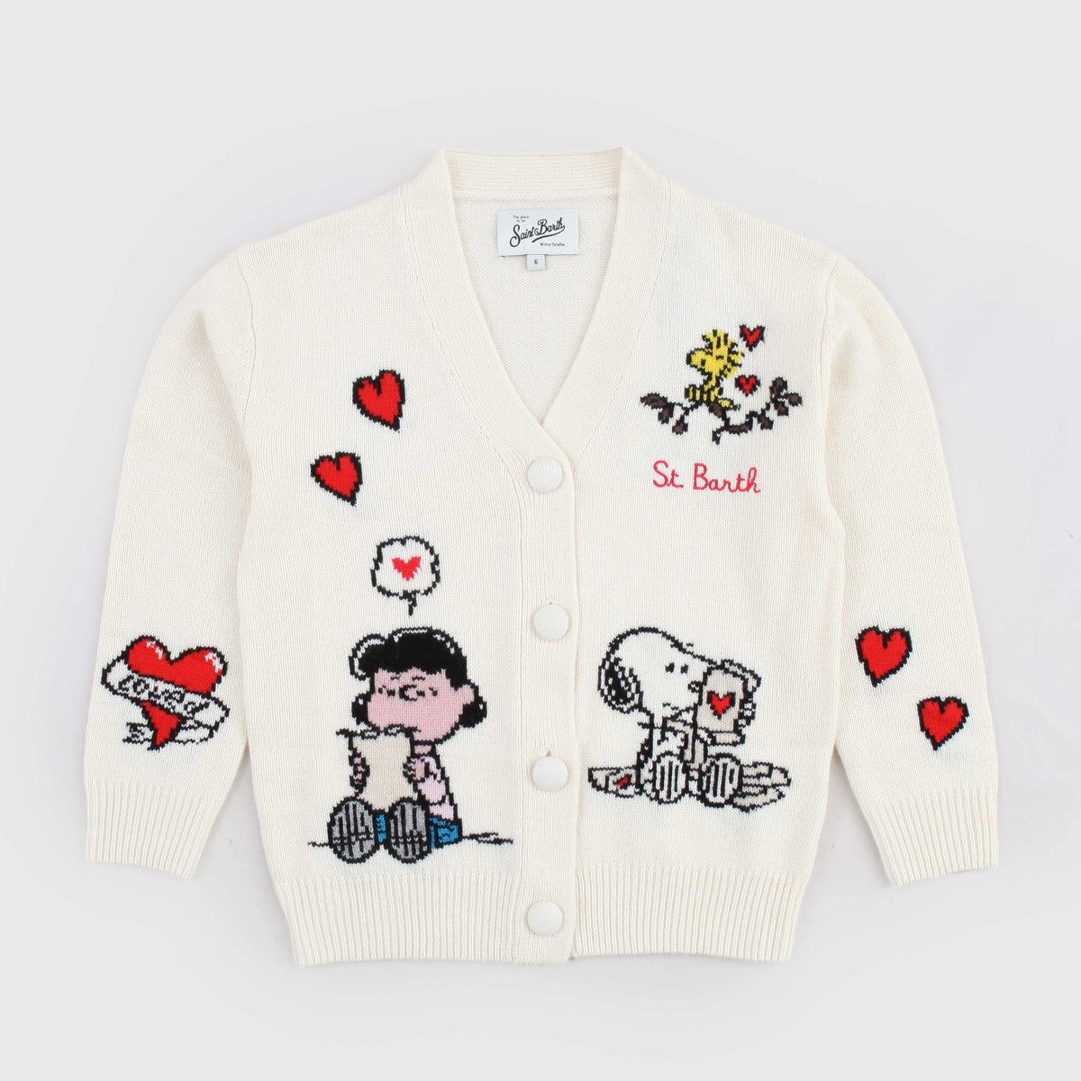 Snoopy Print Cream Cardigan for Girl MC2 SAINT BARTH
