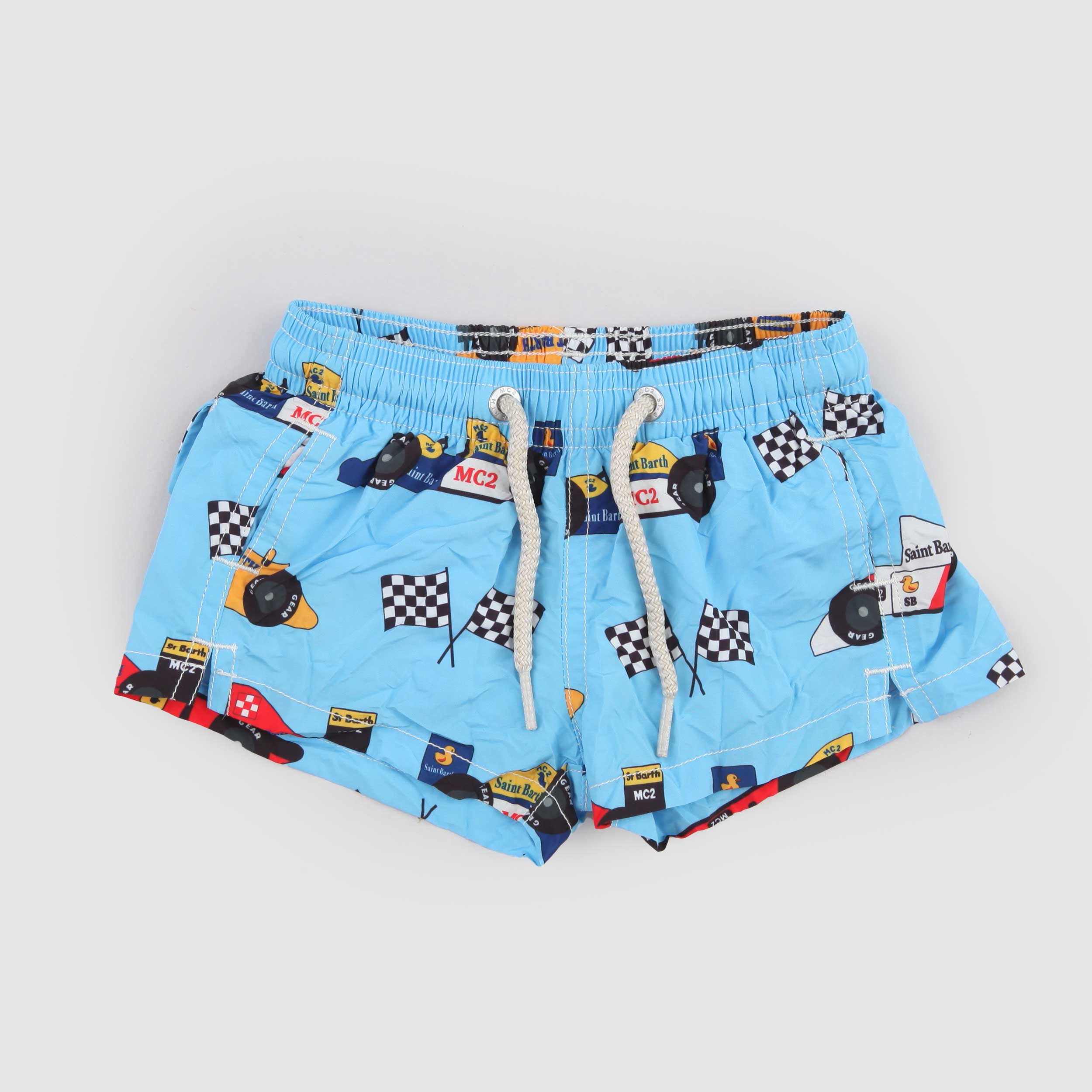 Sky Blue Swimsuit with Car Print by MC2 SAINT BARTH