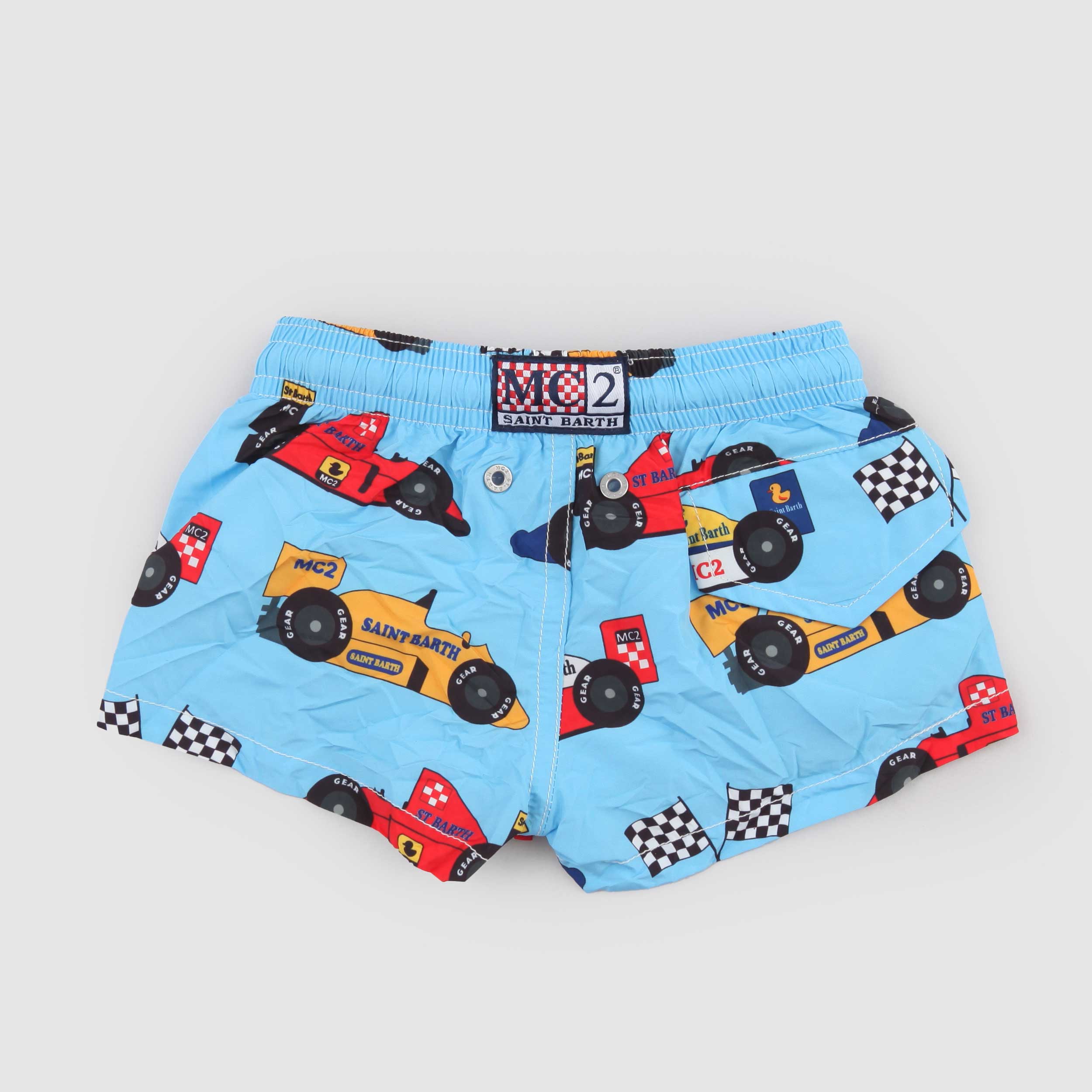 Sky Blue Swimsuit with Car Print by MC2 SAINT BARTH
