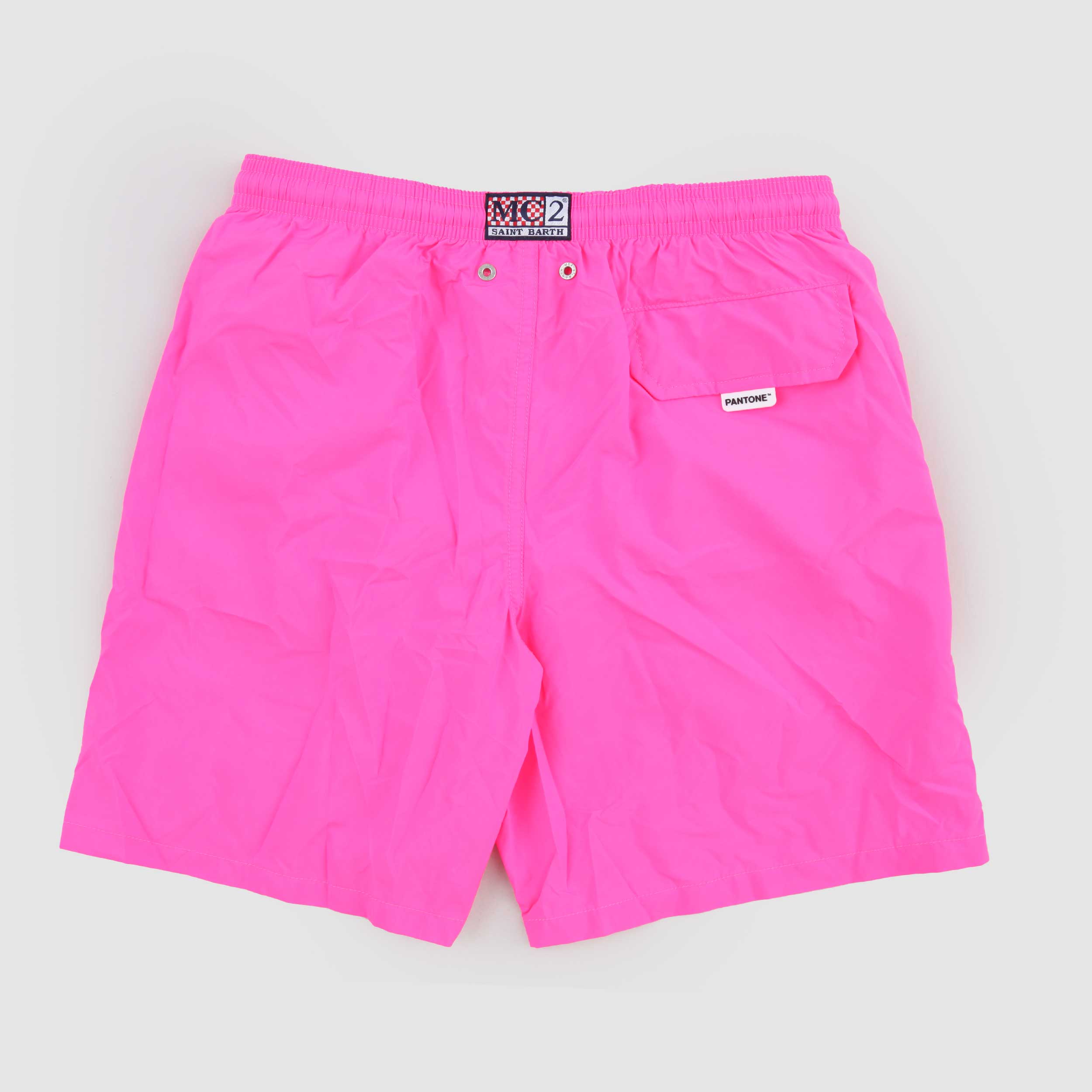 Neon Pink Swim Trunks with MC2 SAINT BARTH Flap