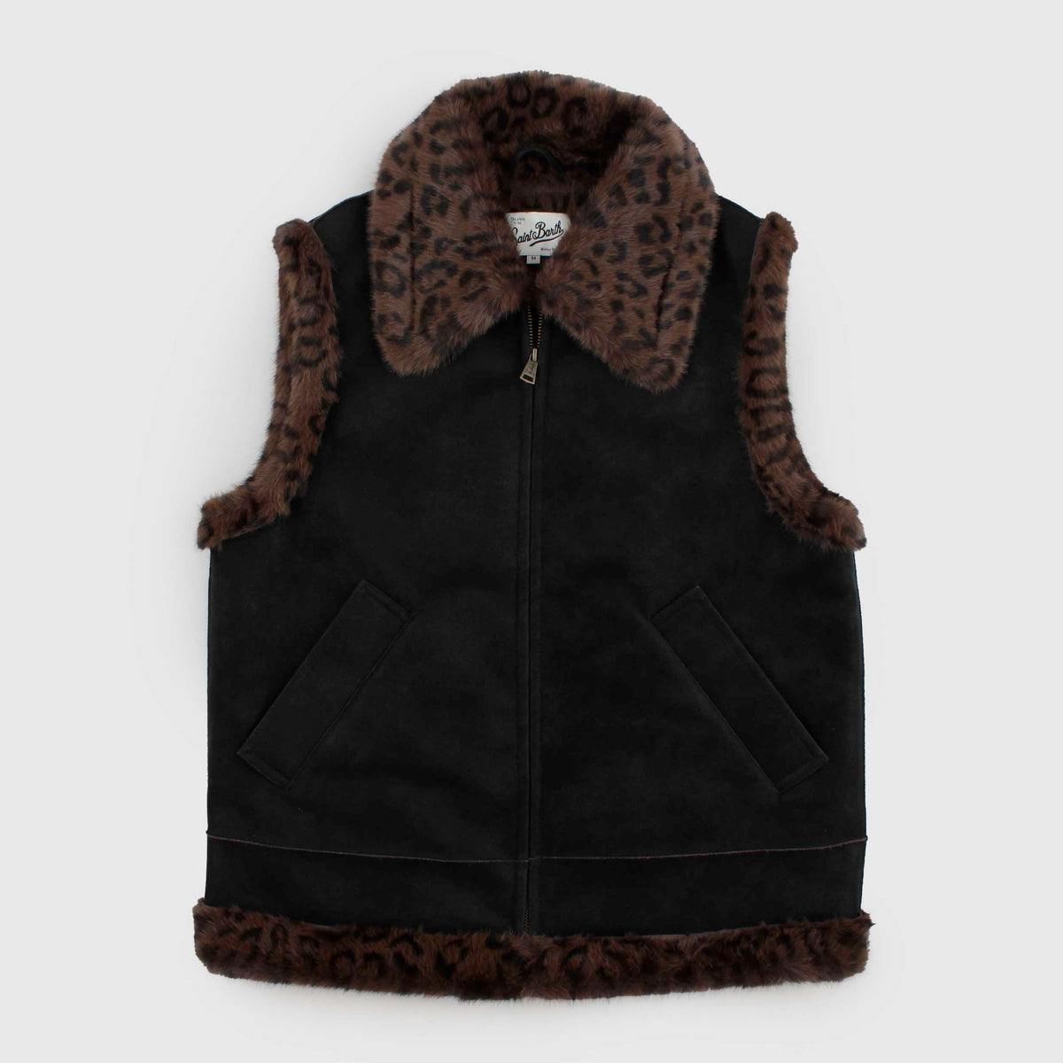 Gilet Nero con Dettagli Leopardati per Ragazza by MC2 SAINT BARTH
