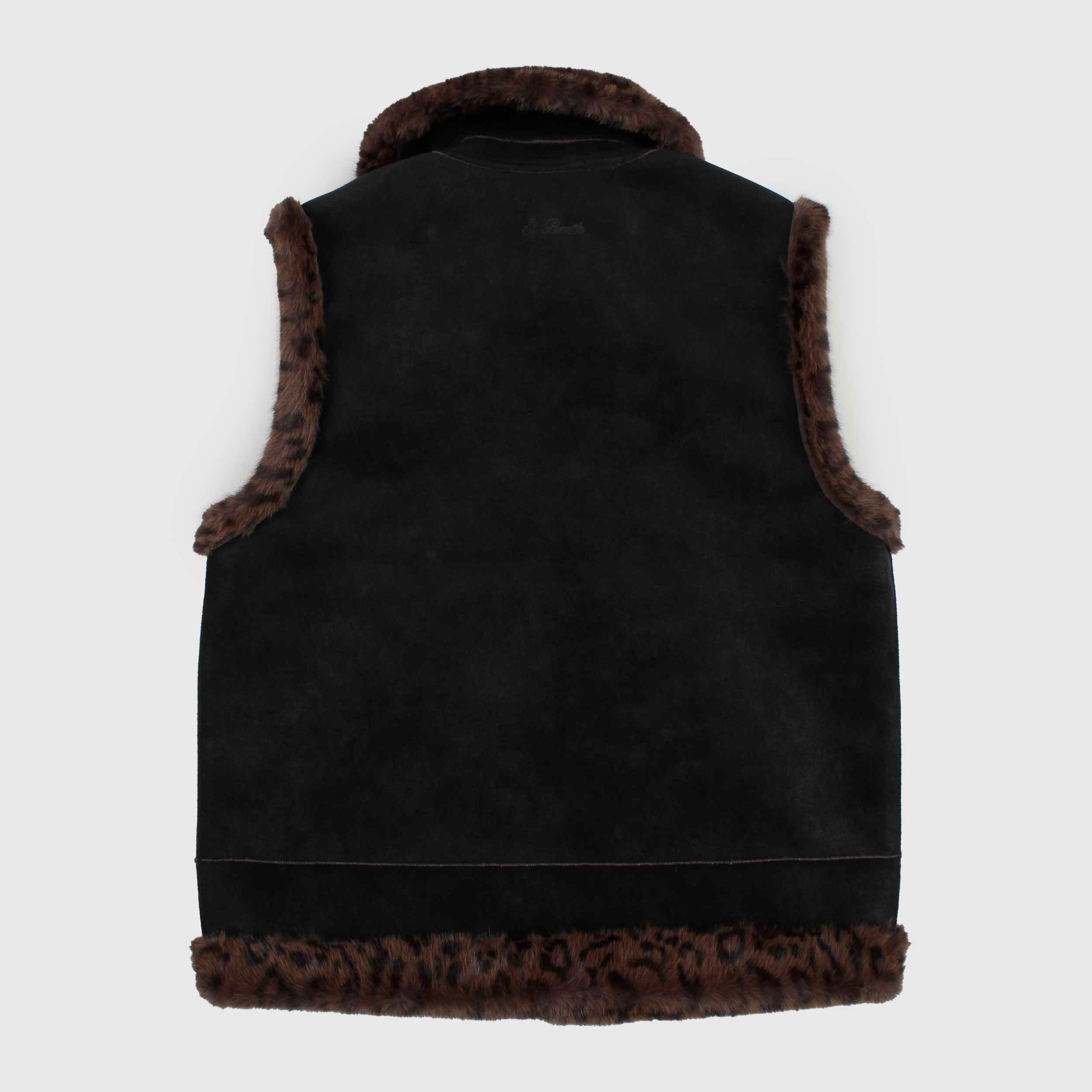 Gilet Nero con Dettagli Leopardati per Ragazza by MC2 SAINT BARTH