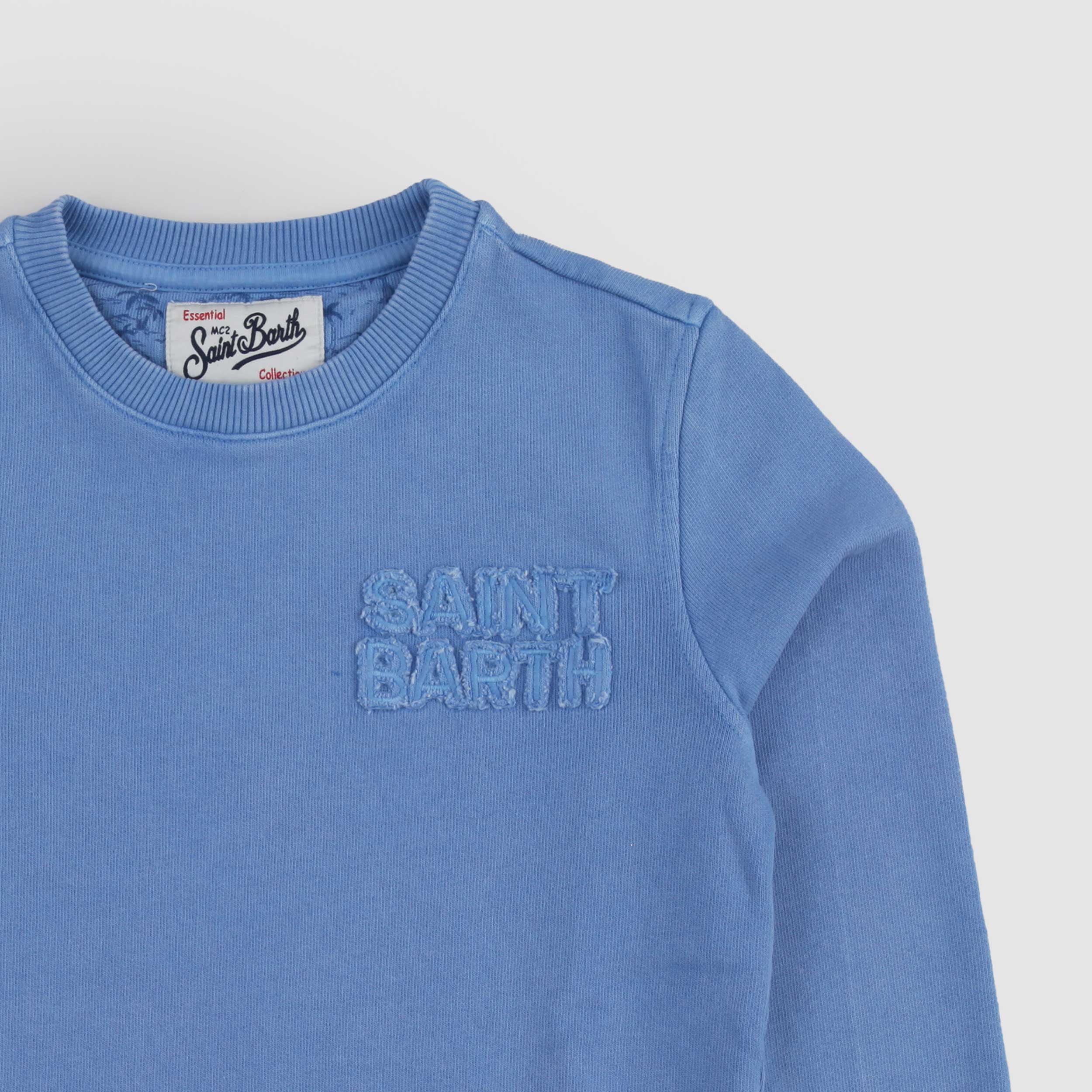 Light Blue Sweatshirt with Embossed Writing by MC2 SAINT BARTH