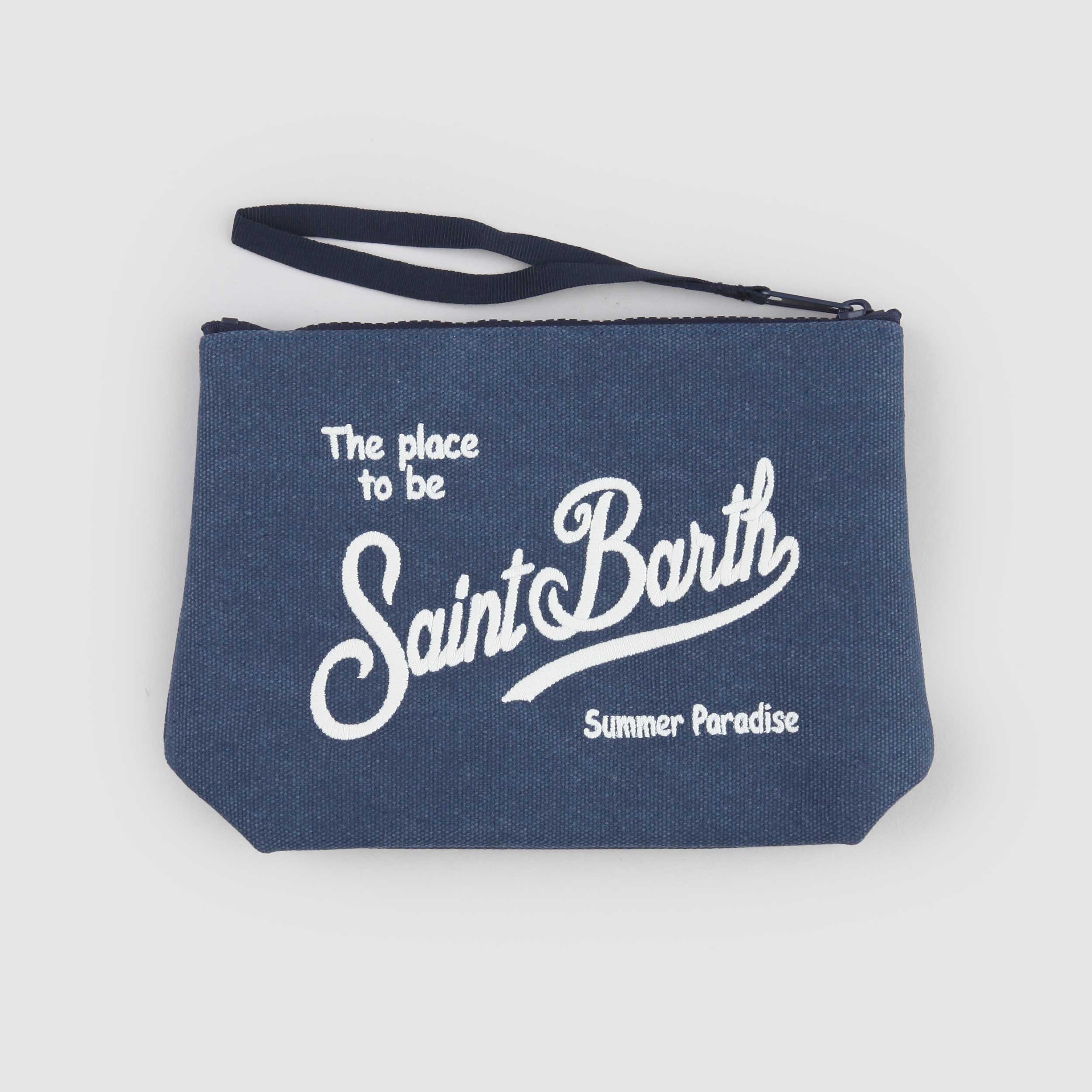 Pochette Blu con Ricamo Bianco Firmata MC2 SAINT BARTH
