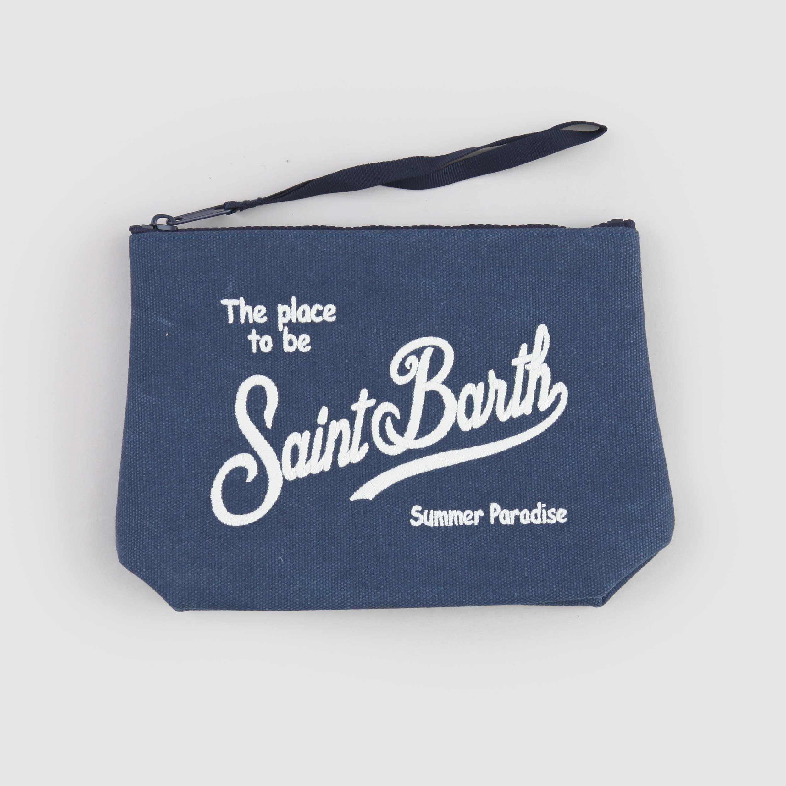 Pochette Blu con Ricamo Bianco Firmata MC2 SAINT BARTH