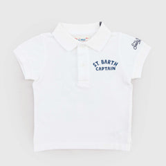 Polo Latte con Disegno Blu Firmata MC2 SAINT BARTH