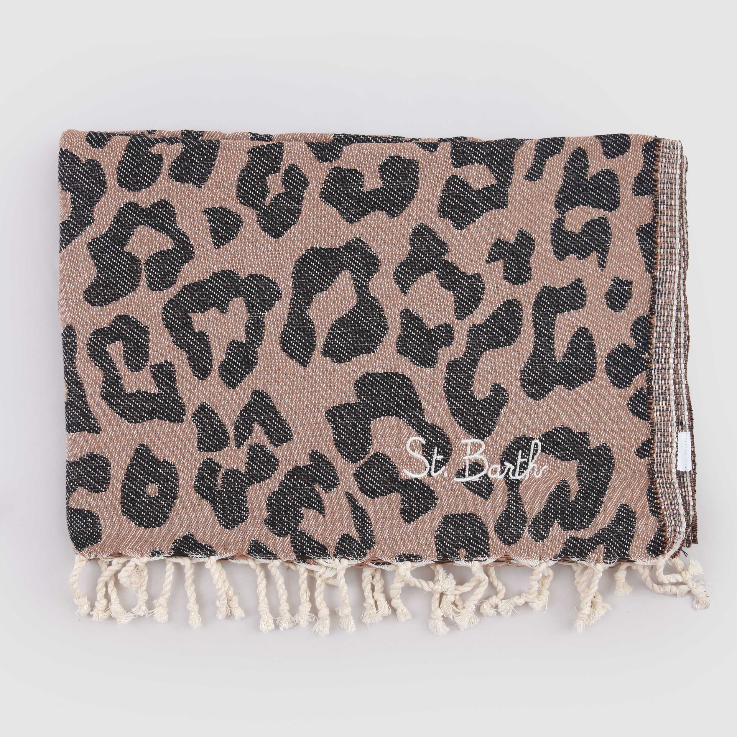 Telo Mare Beige con Frange e Scritta Firmato MC2 SAINT BARTH