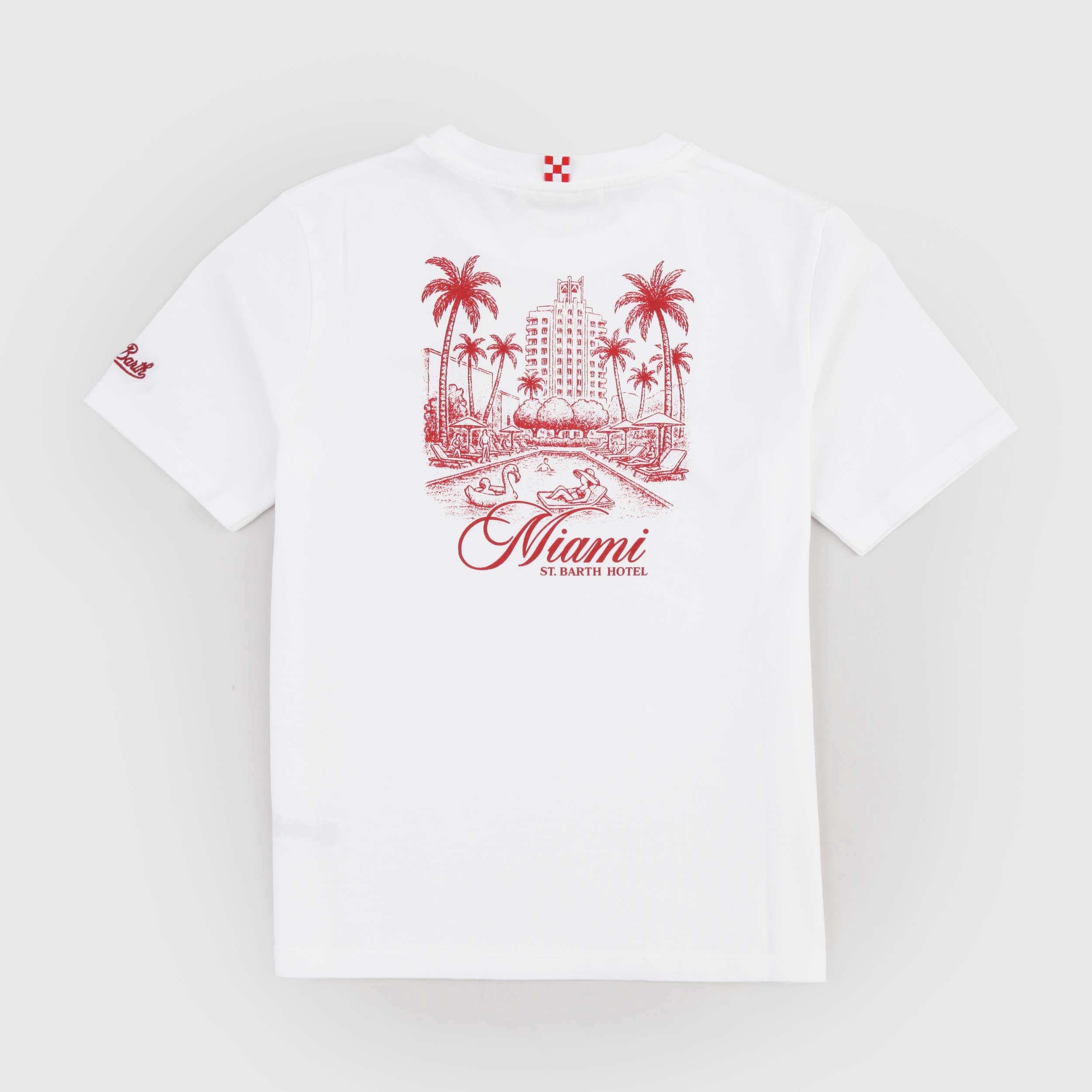 T-shirt Bianca con Scritta Ricamata Rossa Firmata MC2 SAINT BARTH