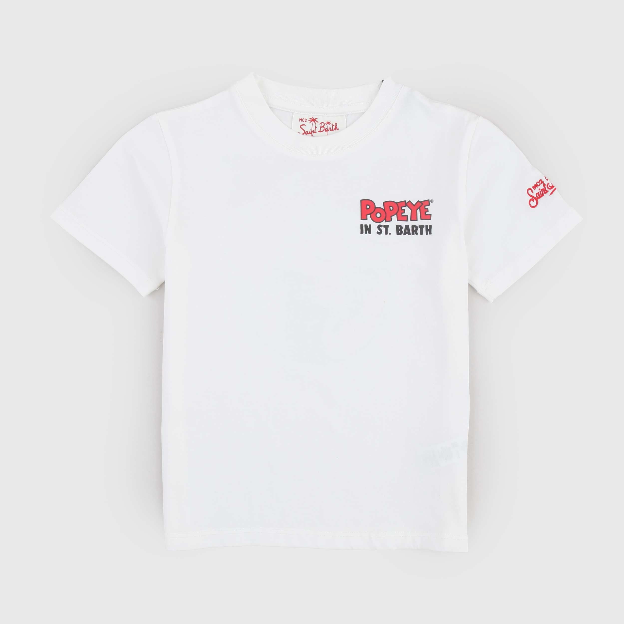 T-shirt Bianca con Stampa Iconica Rossa Firmata MC2 SAINT BARTH