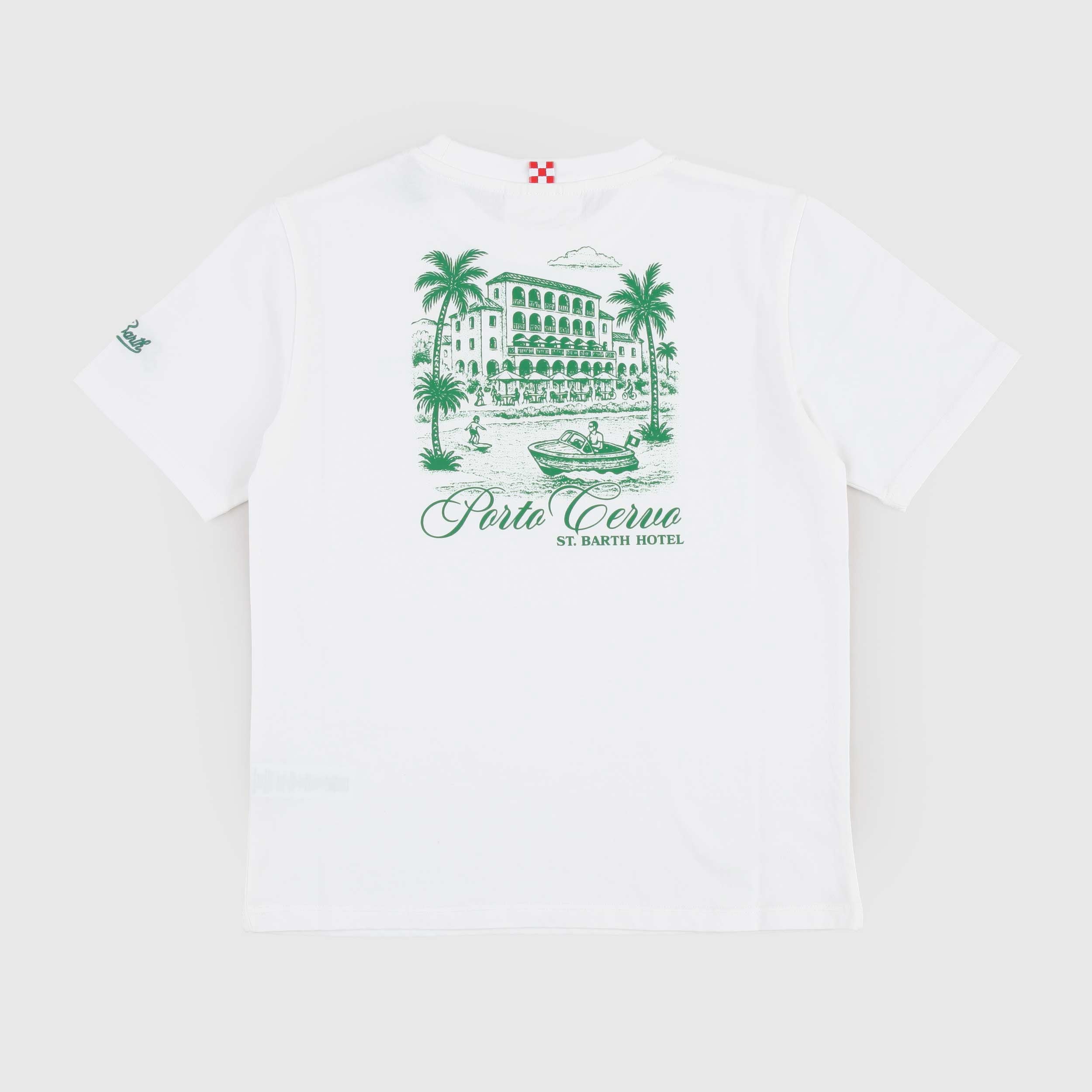 T-shirt Bianca con Stampa Verde e Scritta Firmata MC2 SAINT BARTH