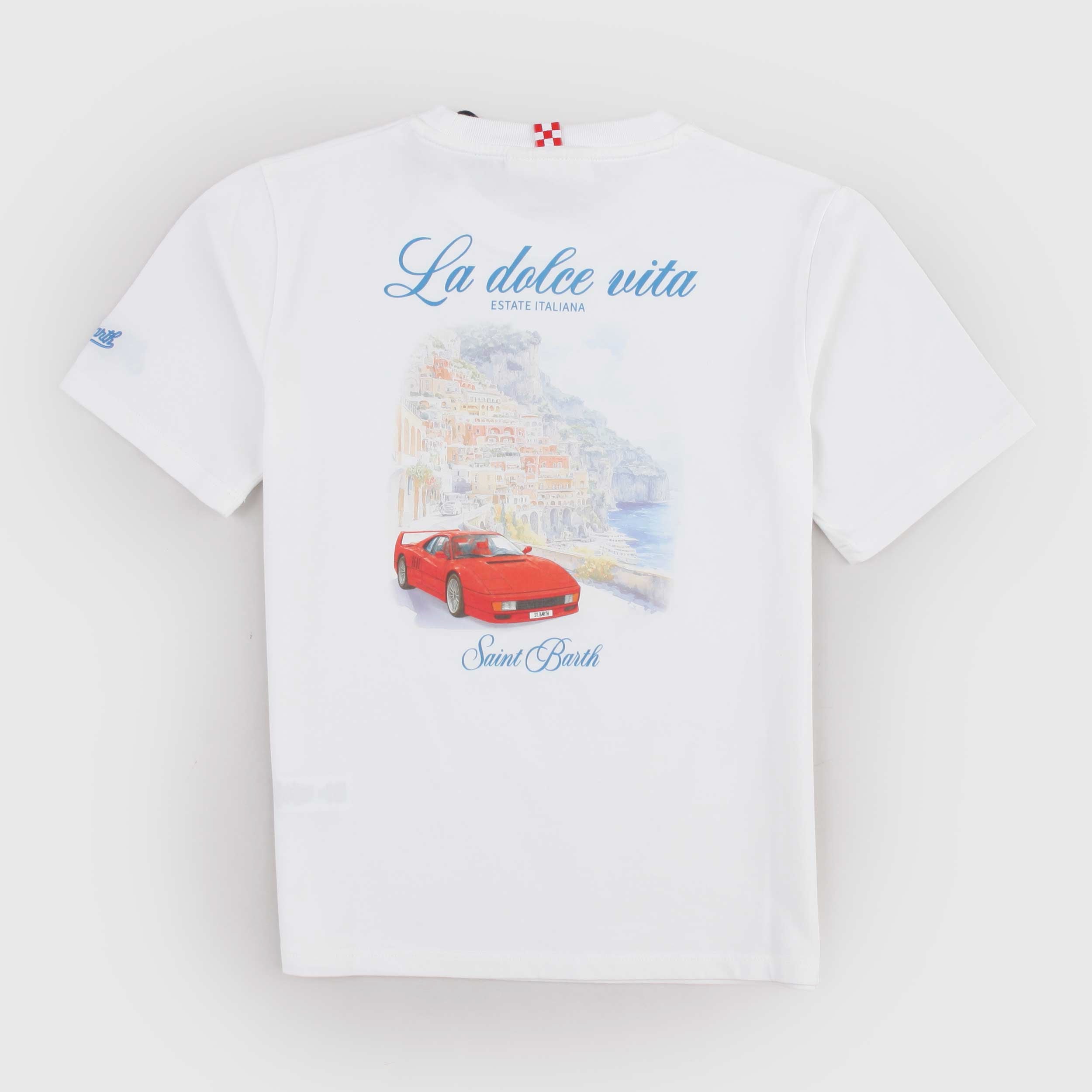 T-shirt Bianca con Scritta Celeste Iconica Firmata MC2 SAINT BARTH