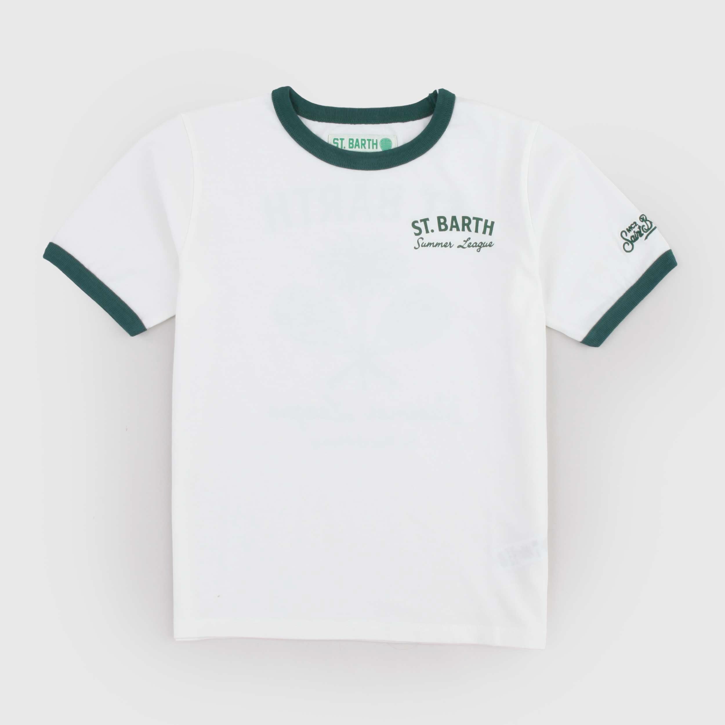 T-shirt Bianco con Dettagli Verdi Firmata MC2 SAINT BARTH