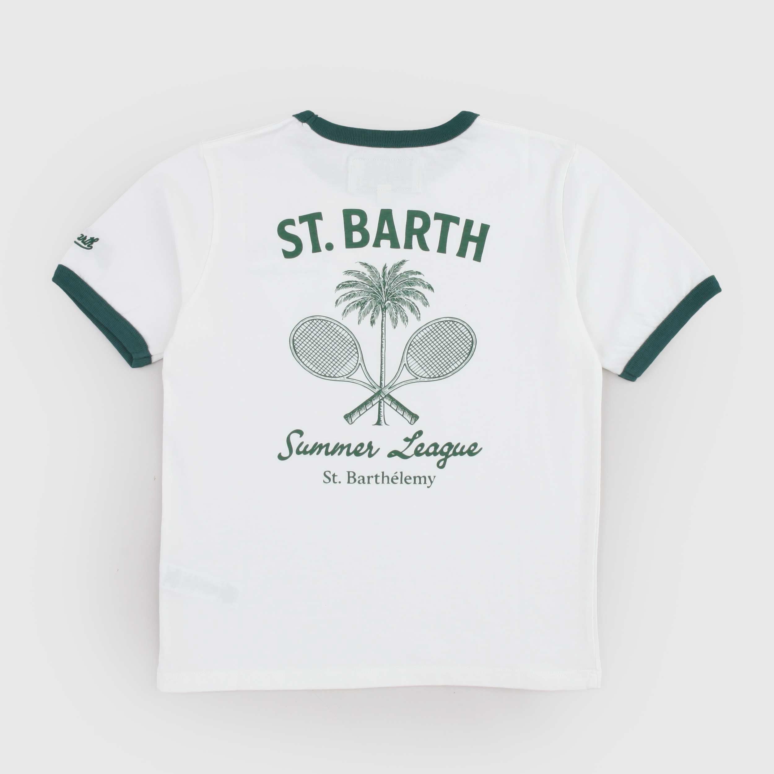 T-shirt Bianco con Dettagli Verdi Firmata MC2 SAINT BARTH