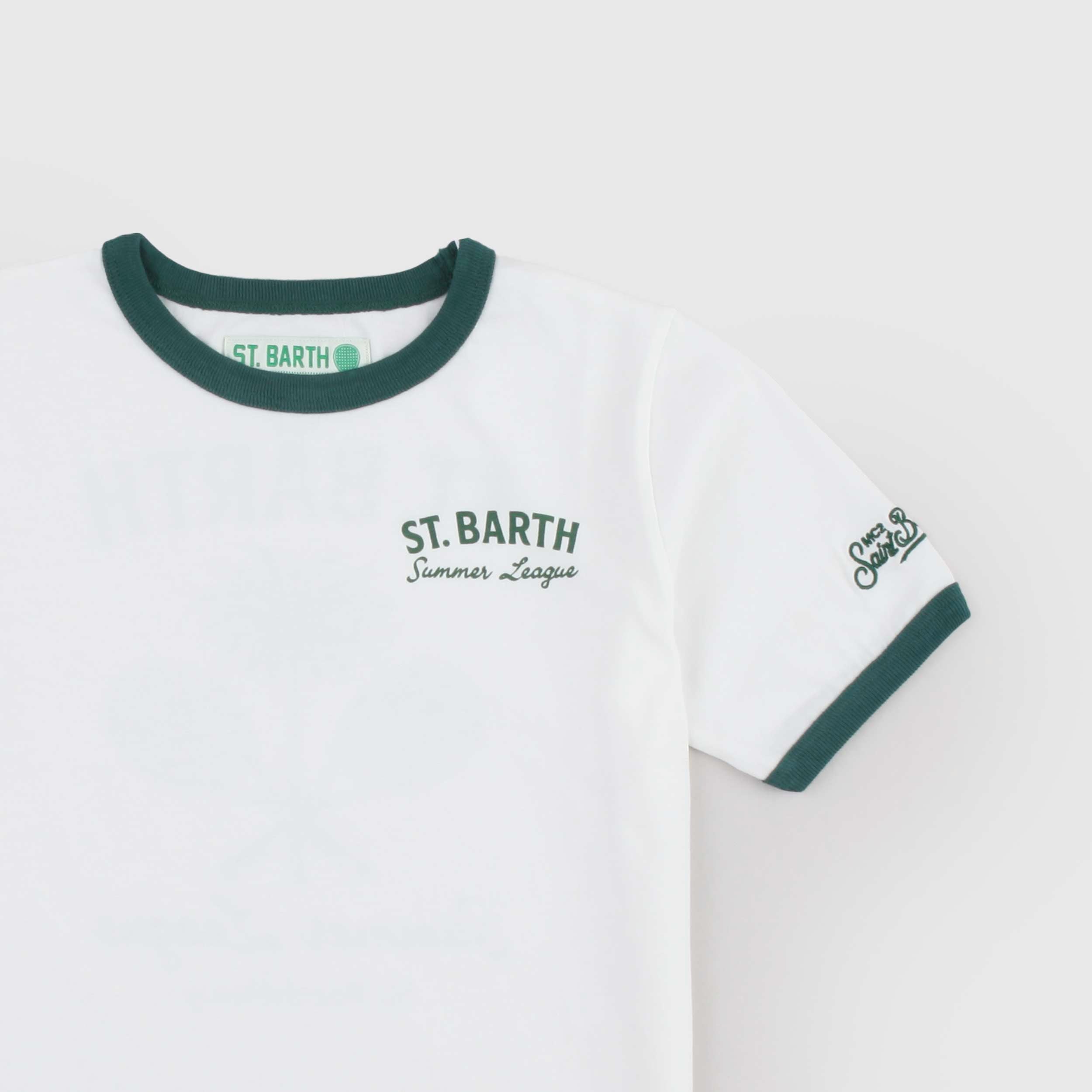 T-shirt Bianco con Dettagli Verdi Firmata MC2 SAINT BARTH