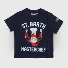 T-shirt Blu con Scritta Ricamata Firmata MC2 SAINT BARTH