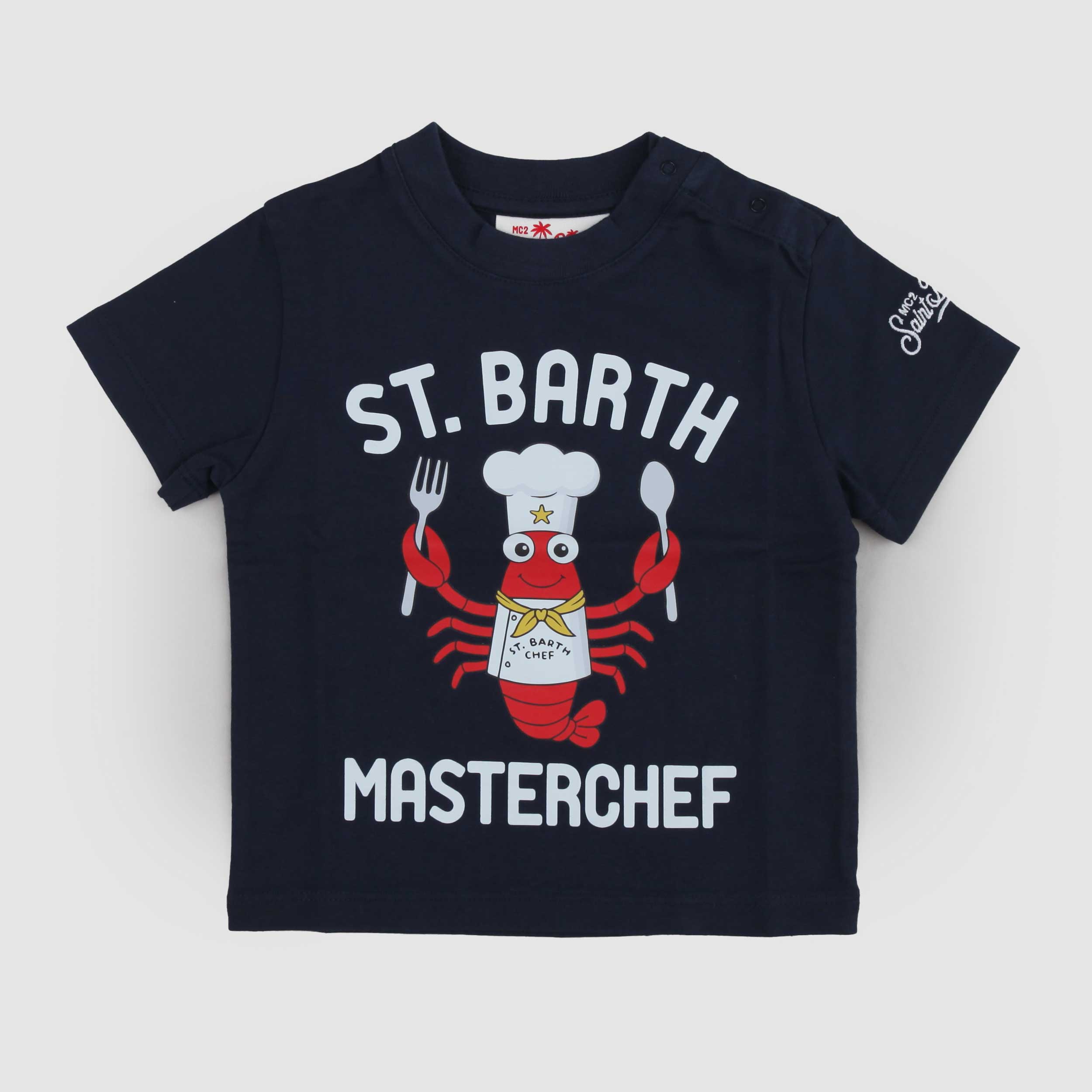 T-shirt Blu con Scritta Ricamata Firmata MC2 SAINT BARTH