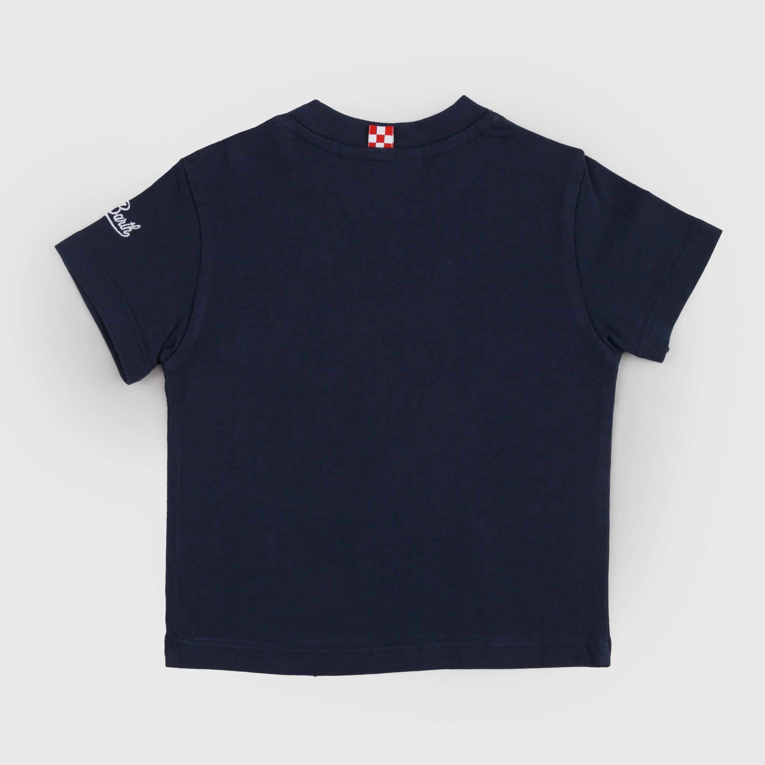 T-shirt Blu con Scritta Ricamata Firmata MC2 SAINT BARTH