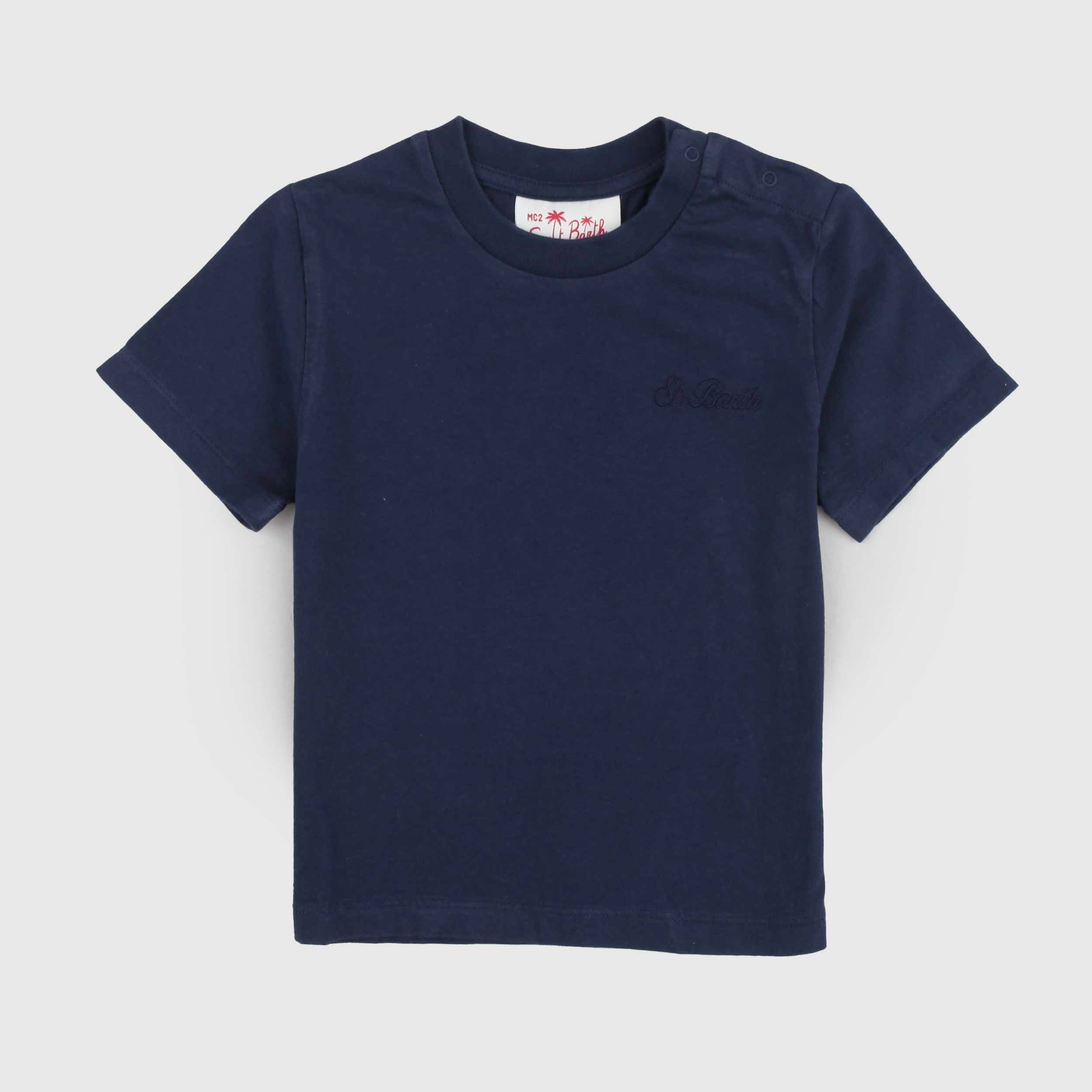T-shirt Blu con Apertura e Ricamo Firmato MC2 SAINT BARTH