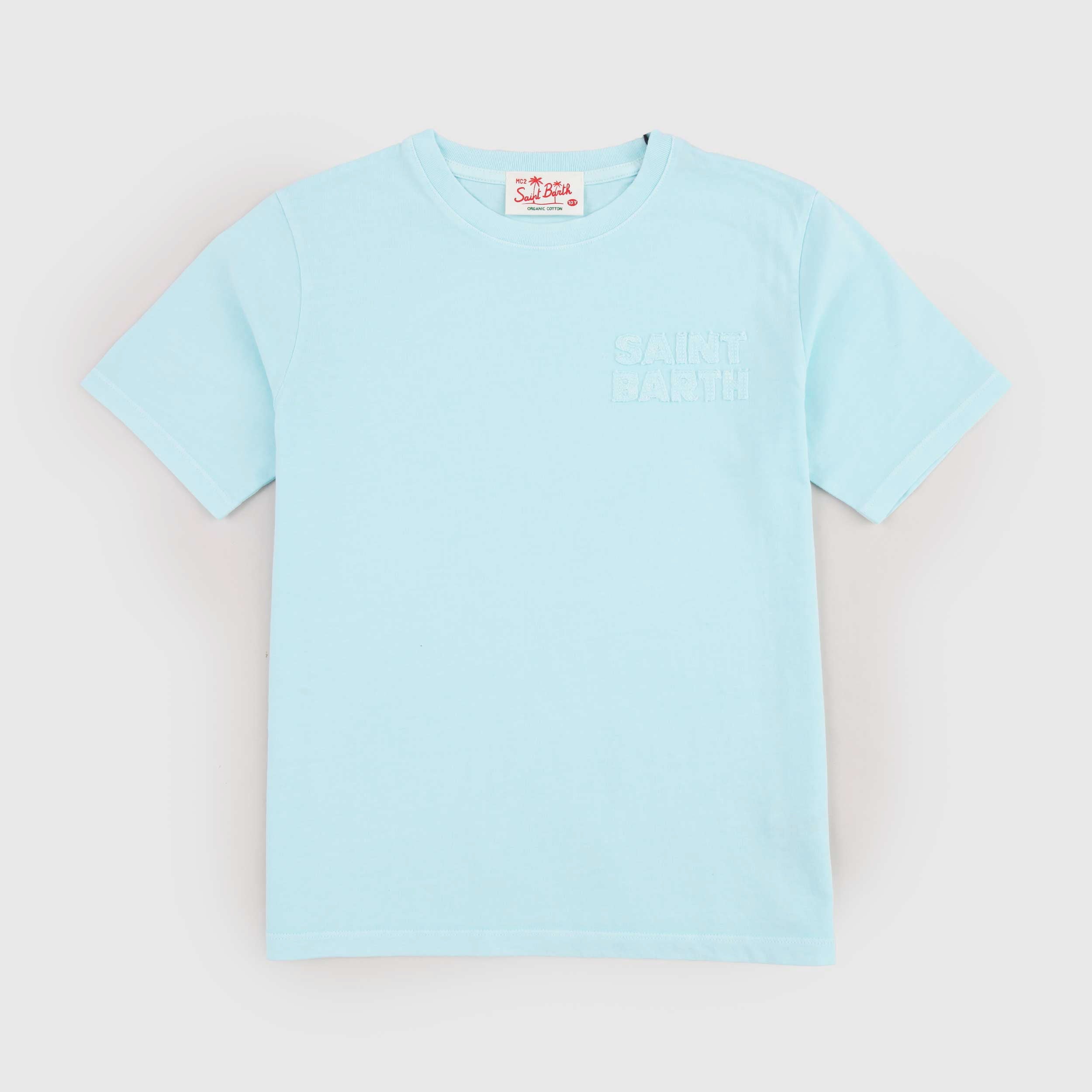 T-shirt Celeste con Scritta in Rilievo Firmata MC2 SAINT BARTH