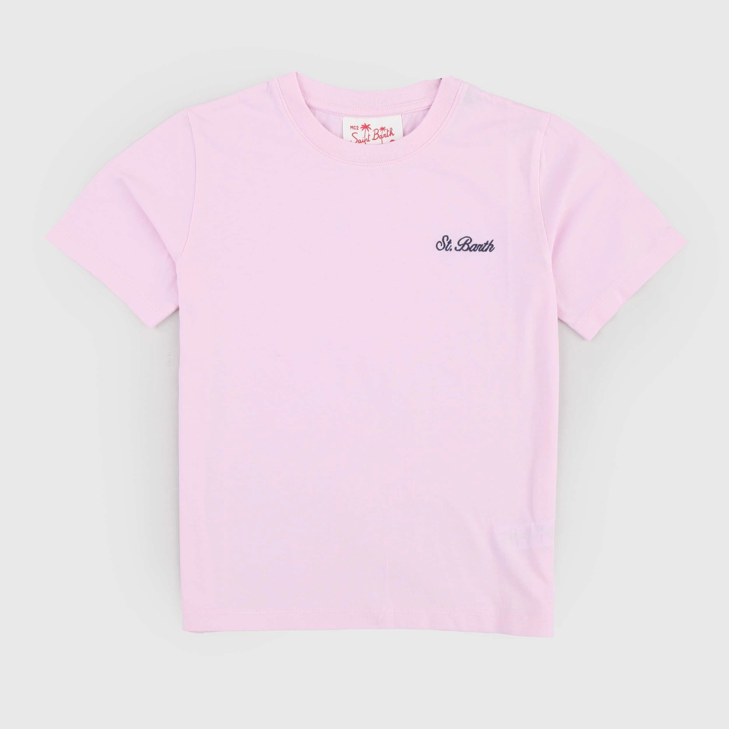 T-shirt Rosa con Scritta Blu Firmata MC2 SAINT BARTH