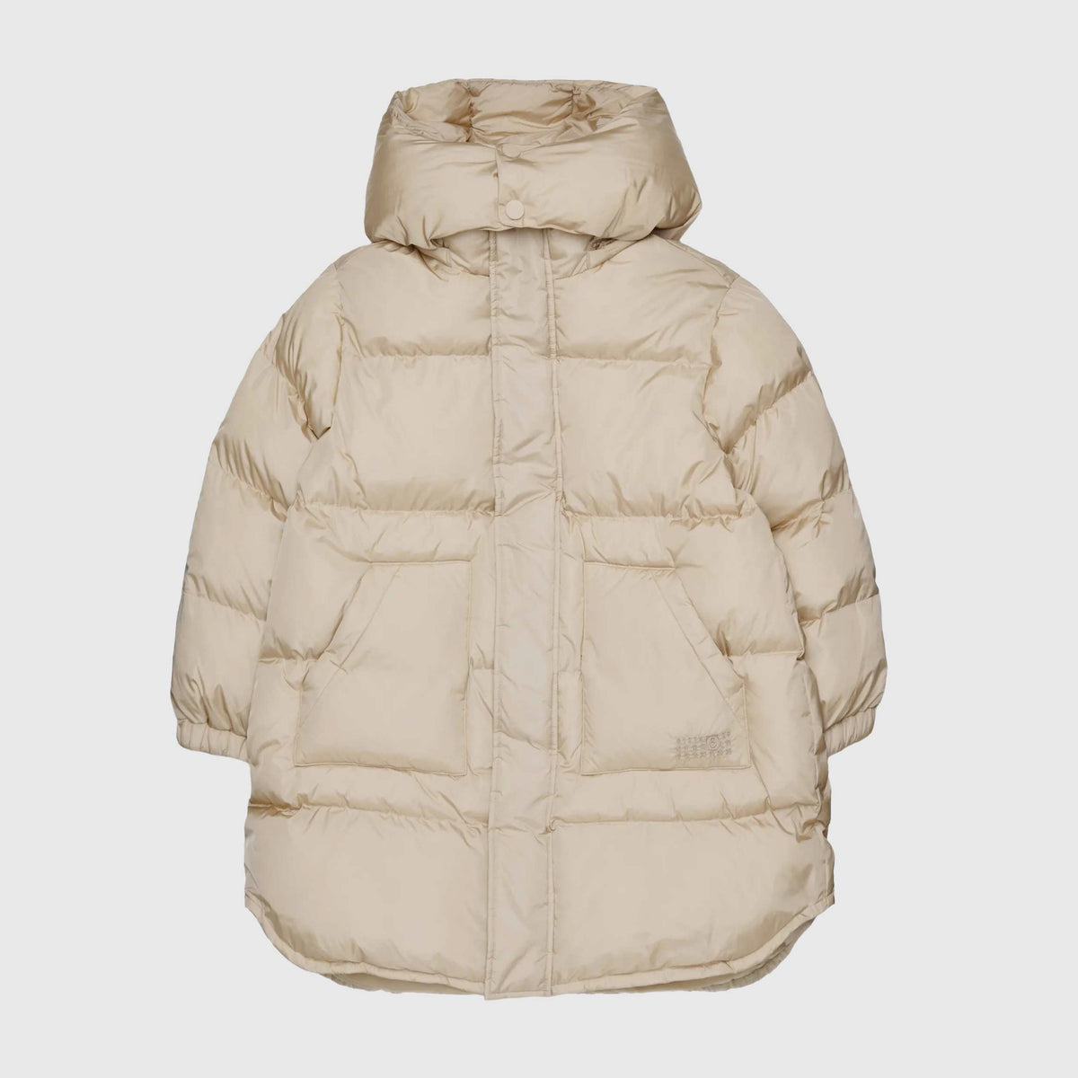 Beige Long Down Jacket with Removable Neck for Girls by MM6