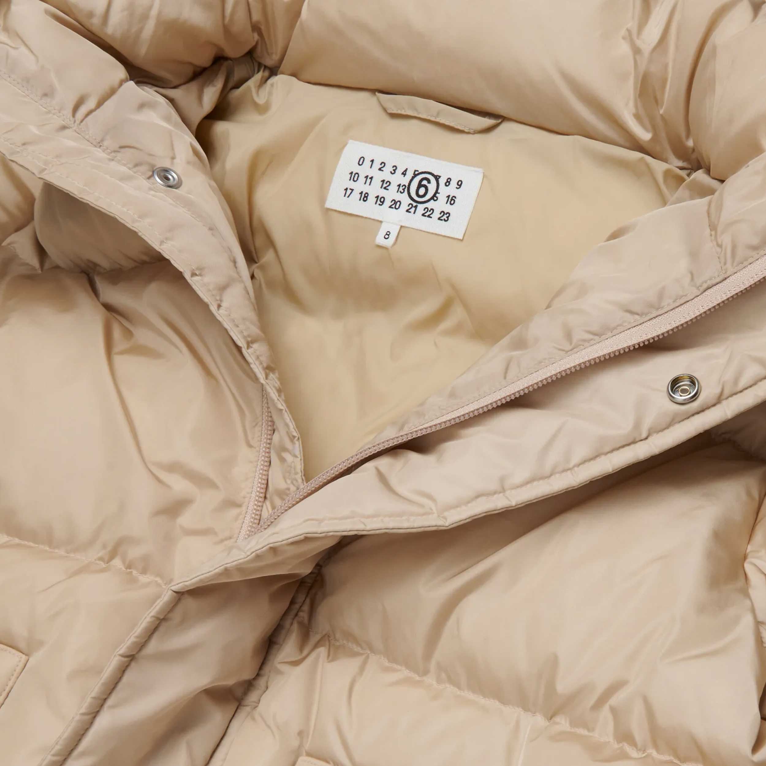Beige Long Down Jacket with Removable Neck for Girls by MM6