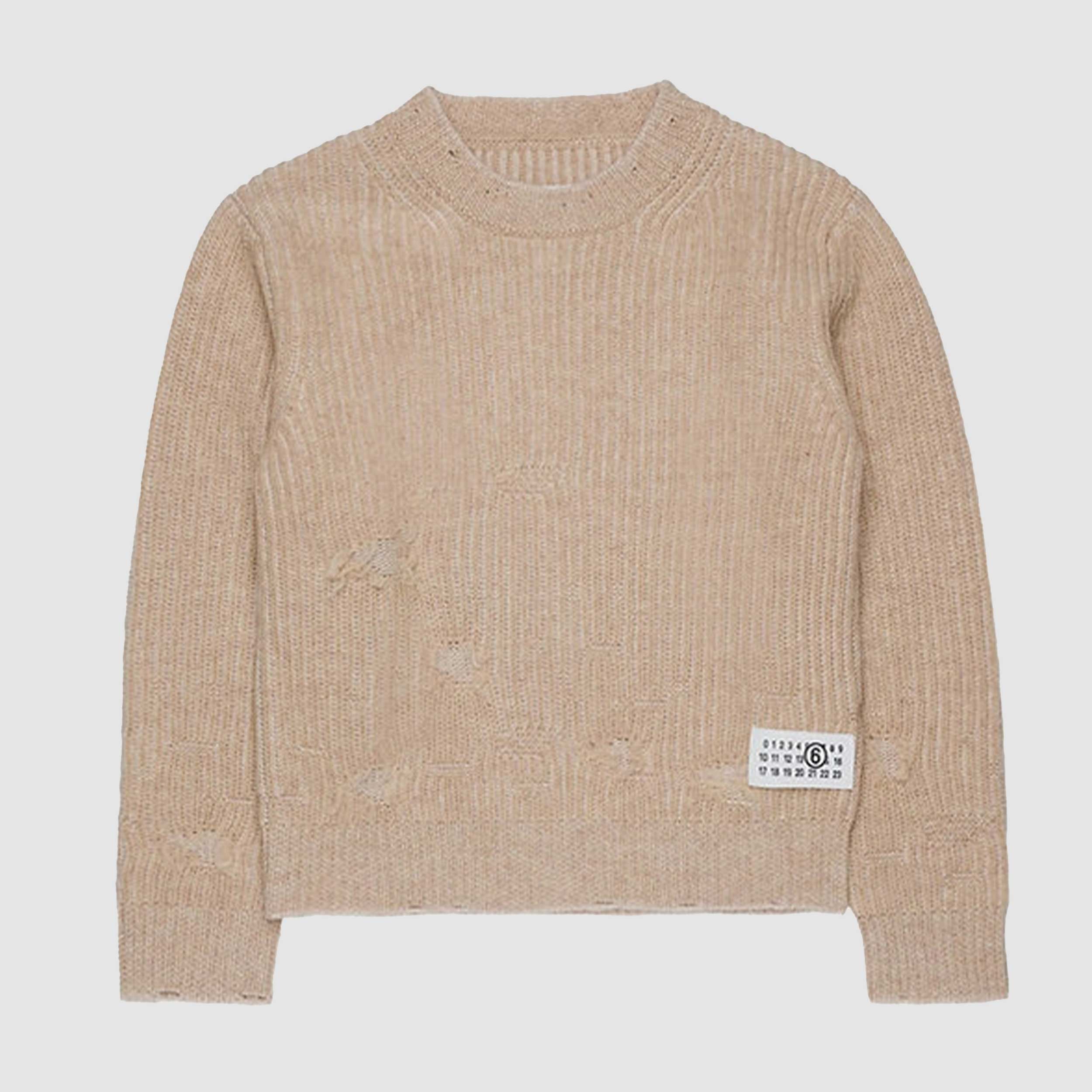 Beige Color Knit Pullover for Girl Signed MM6