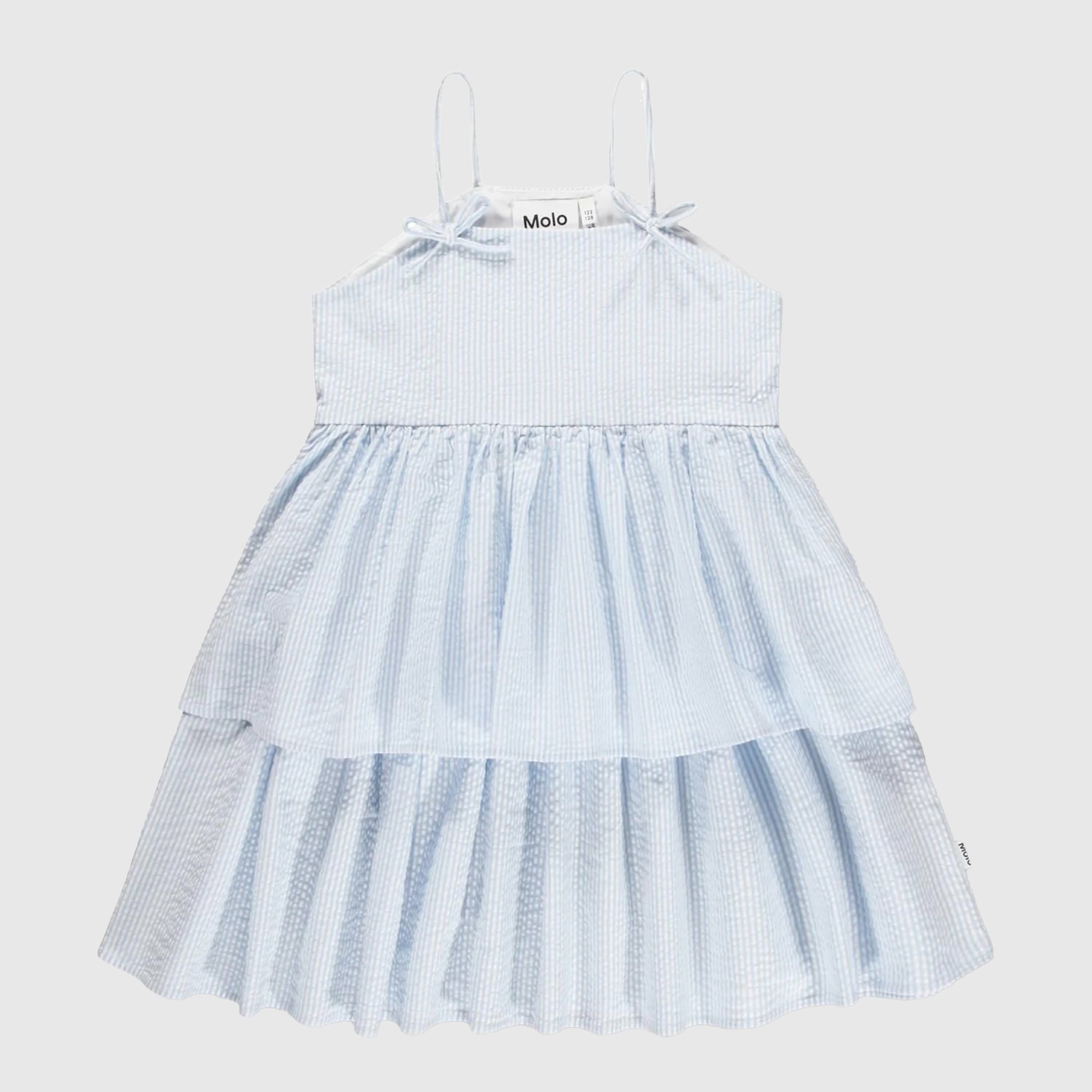 White and Light Blue Striped Dress by MOLO