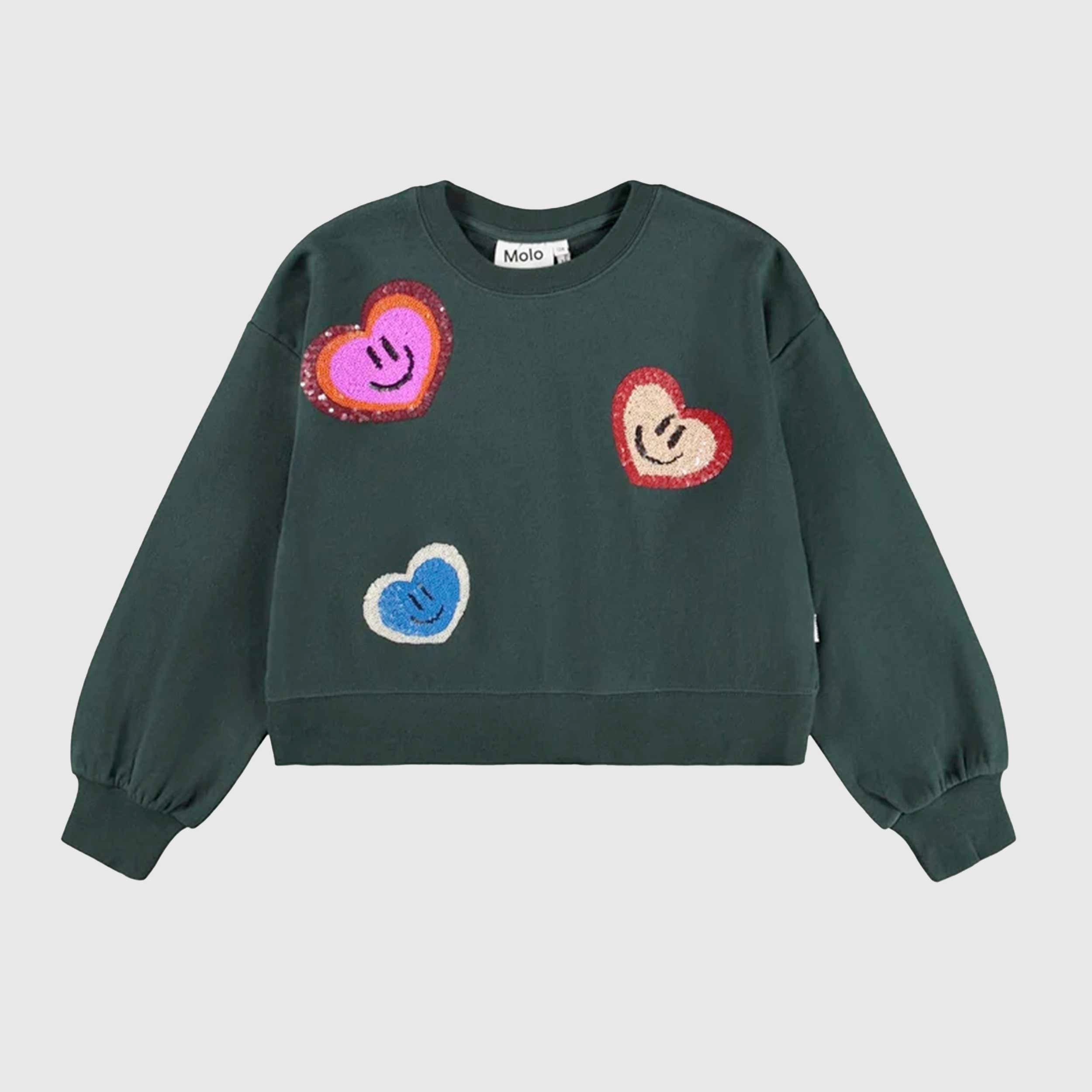 Green Cotton Sweatshirt with Sequins for Girl by MOLO